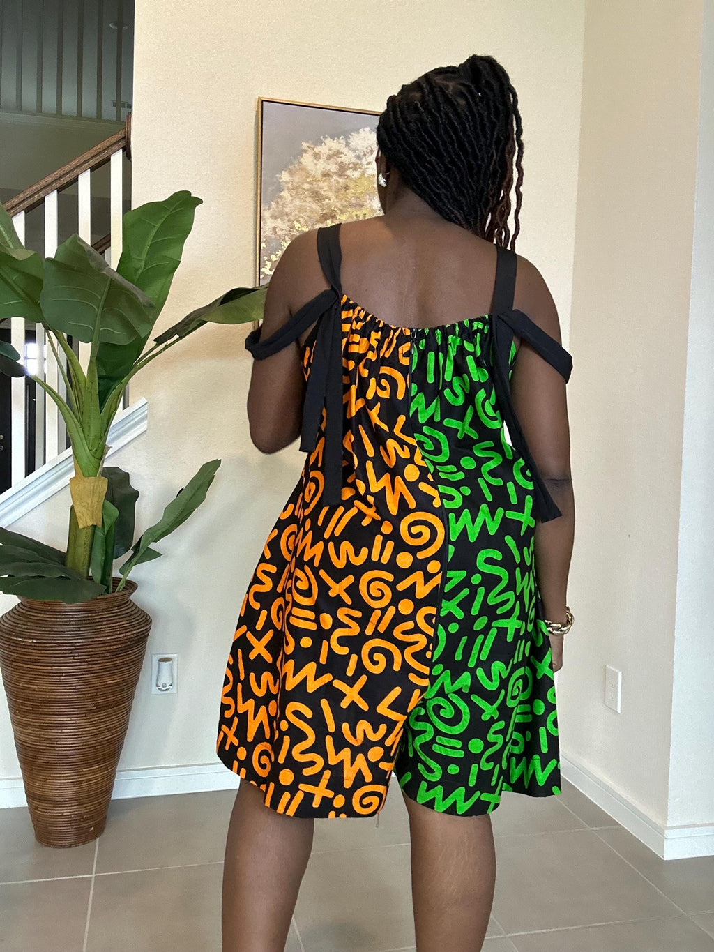 Handmade Ankara Romper: Orange & Green African Print Summer Playsuit