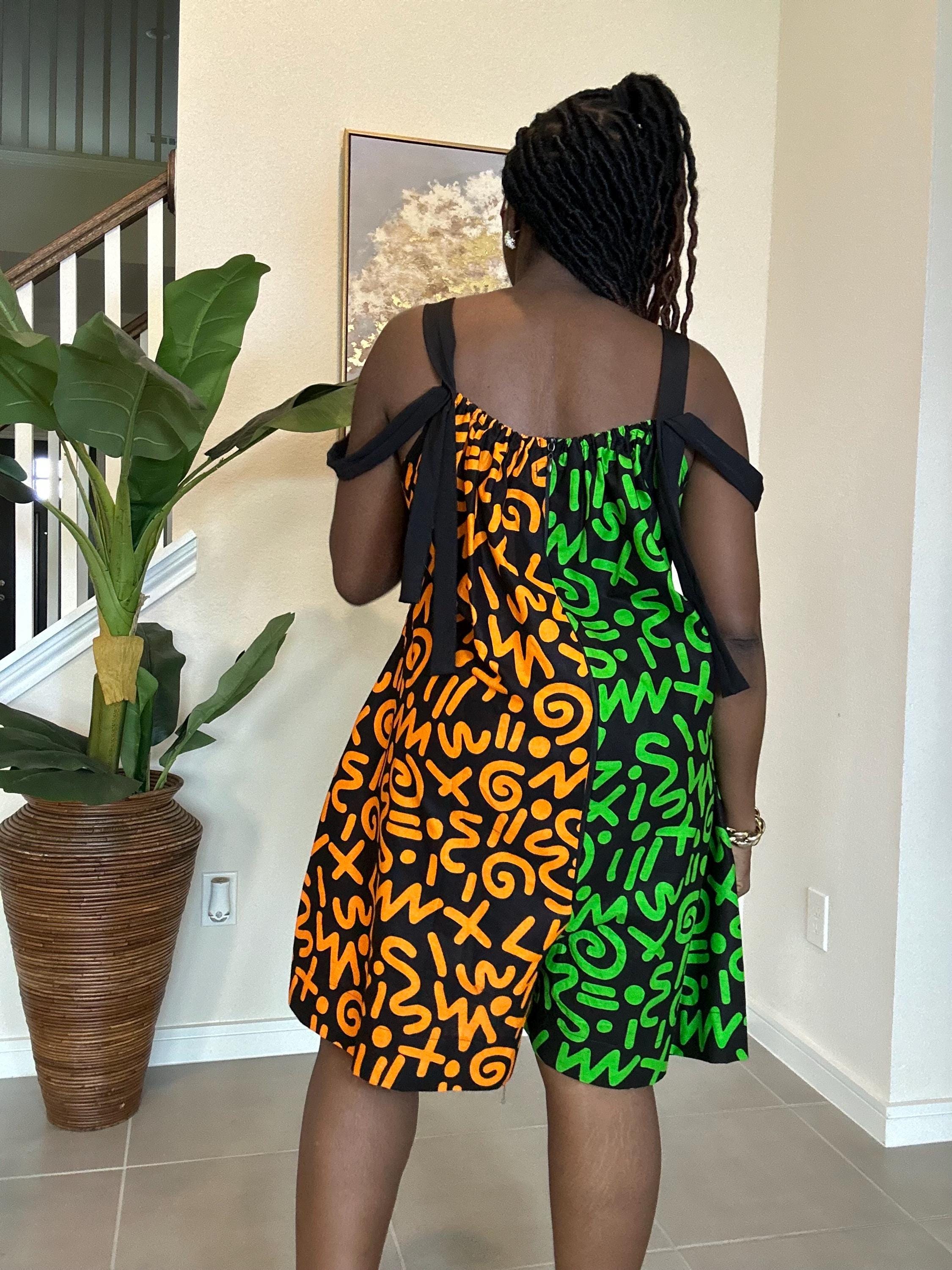 Handmade Ankara Romper: Orange & Green African Print Summer Playsuit