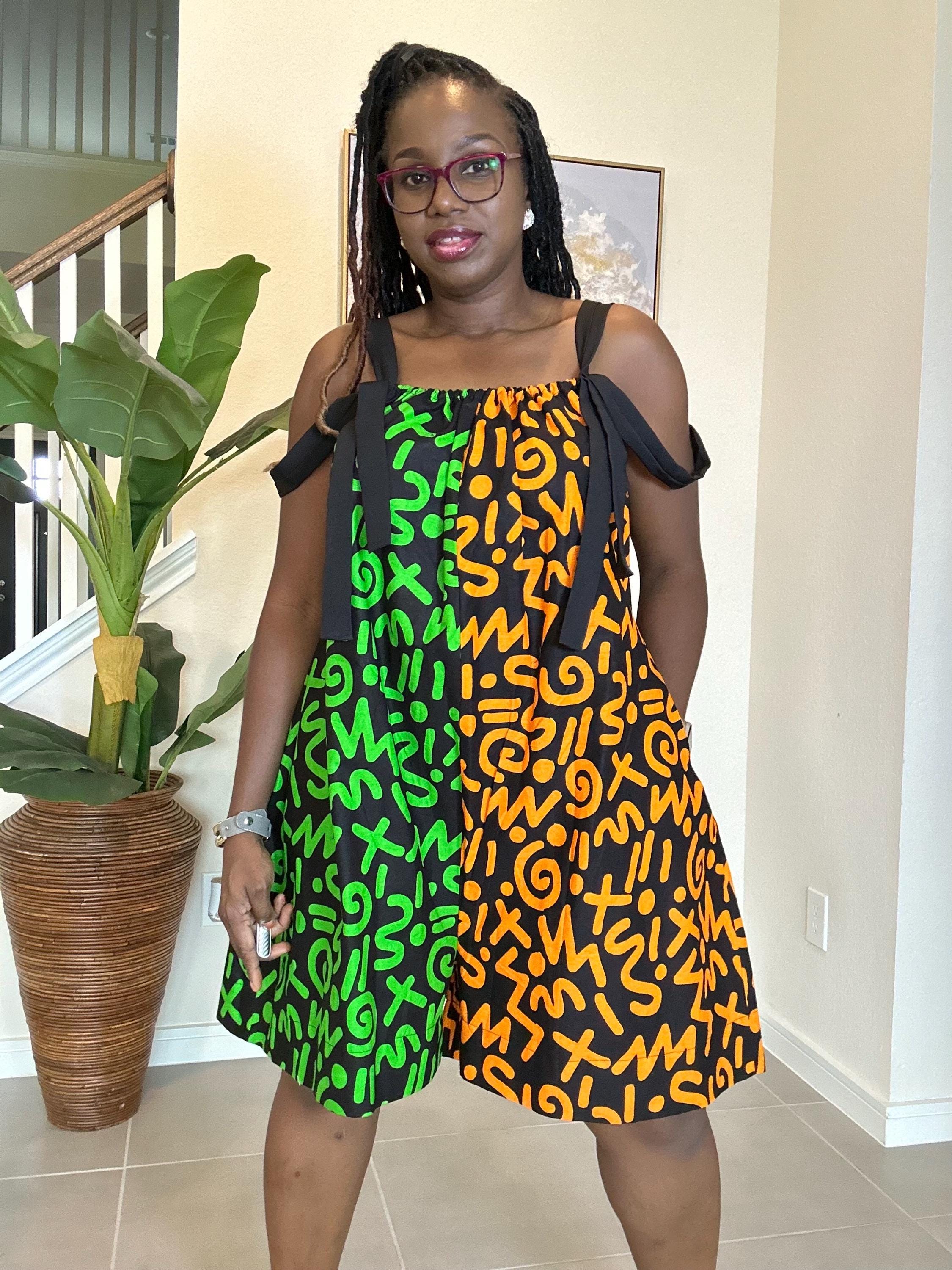 Handmade Ankara Romper: Orange & Green African Print Summer Playsuit
