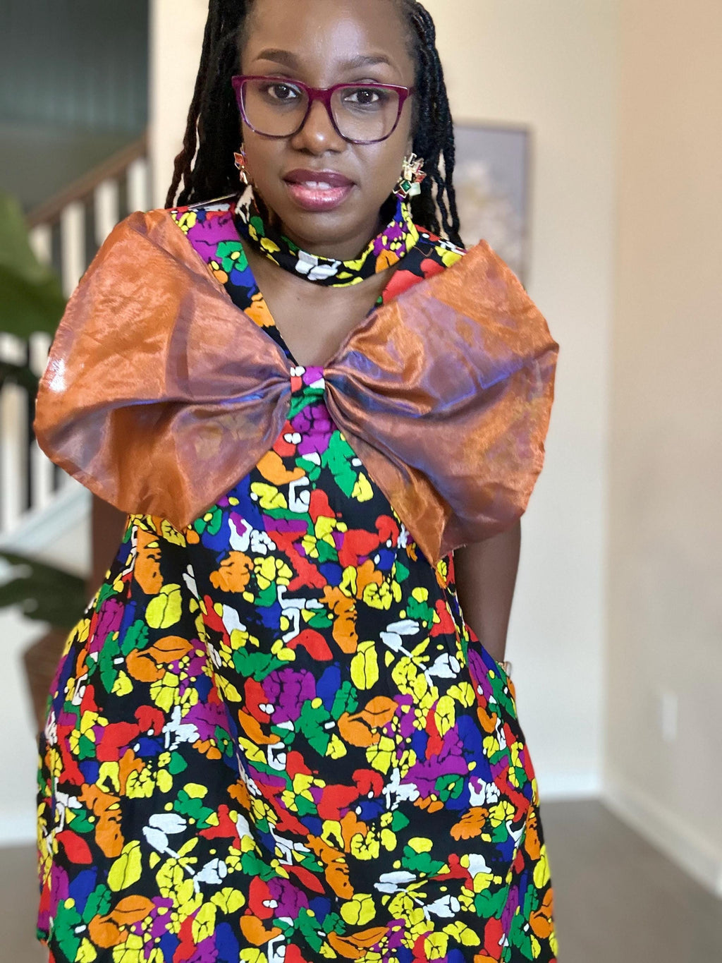 Handmade Ankara A-Line Dress: Copper Bow, African Print Outfit