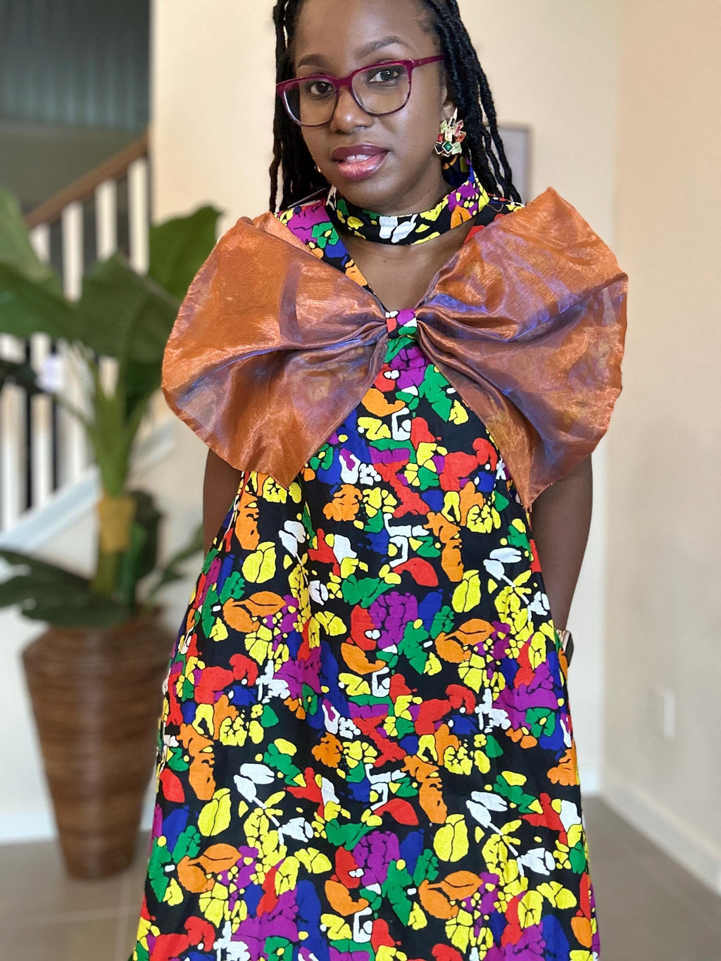 Handmade Ankara A-Line Dress: Copper Bow, African Print Outfit