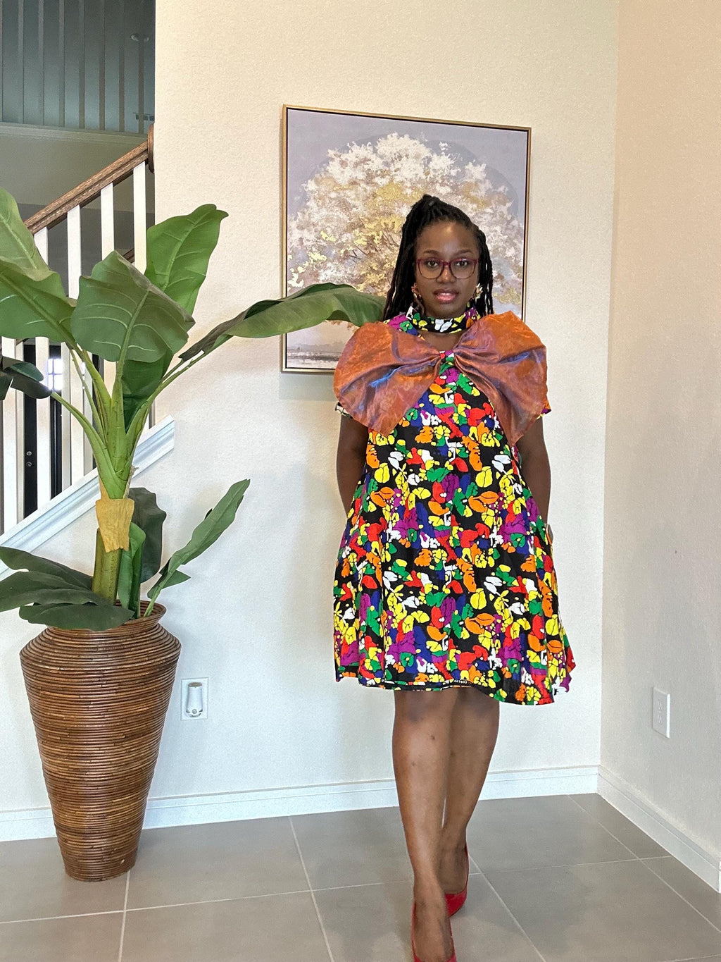 Handmade Ankara A-Line Dress: Copper Bow, African Print Outfit