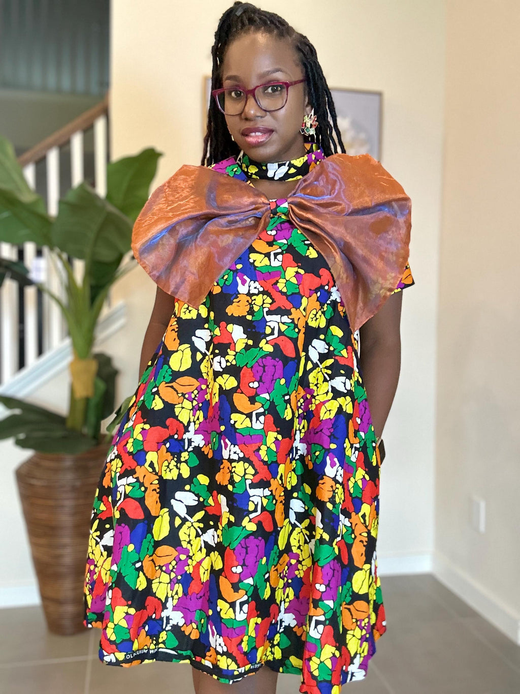 Handmade Ankara A-Line Dress: Copper Bow, African Print Outfit