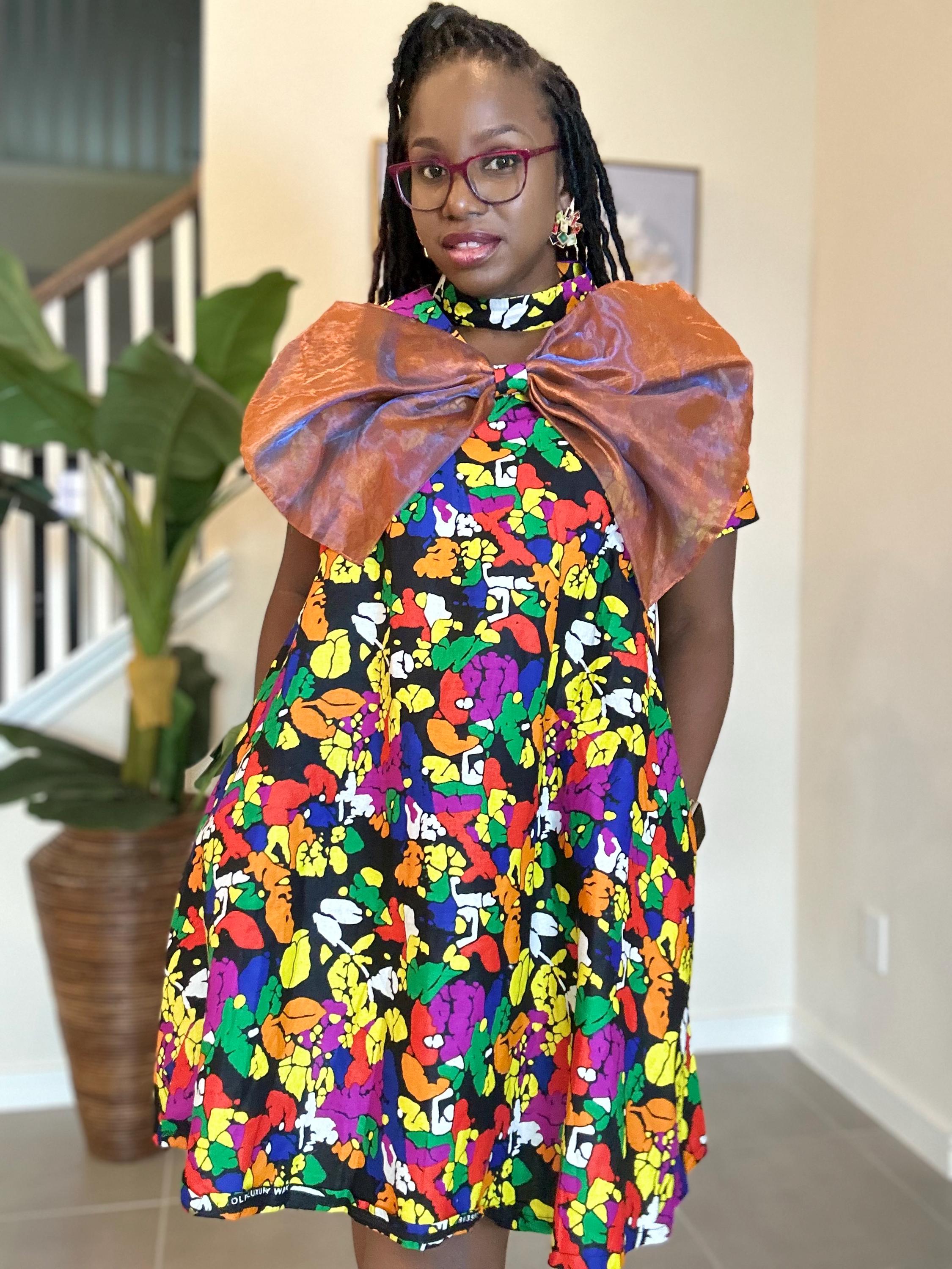 Handmade Ankara A-Line Dress: Copper Bow, African Print Outfit