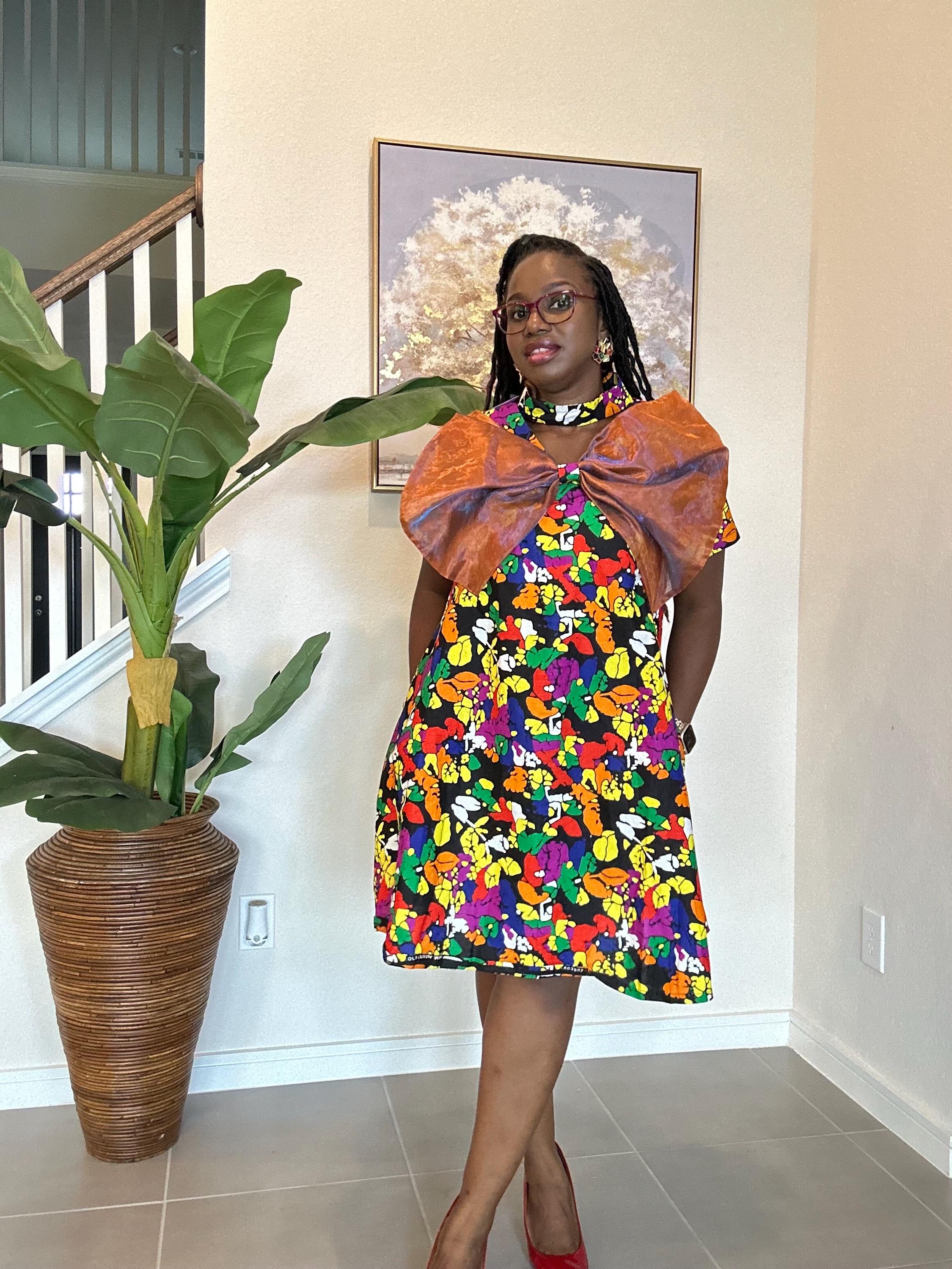 Handmade Ankara A-Line Dress: Copper Bow, African Print Outfit