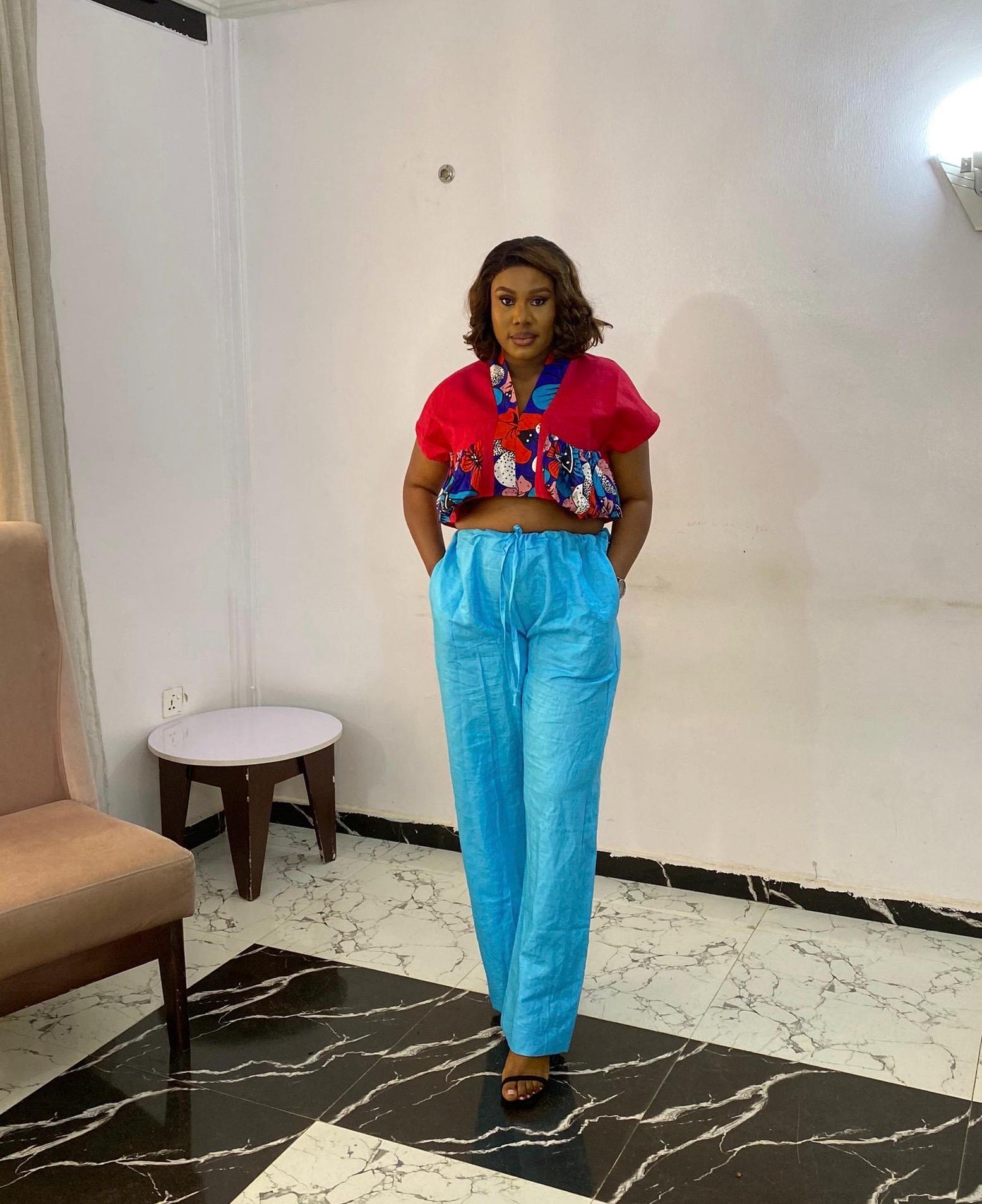 Linen Crop Top Set: African Print, High Waist Wide Leg Pants