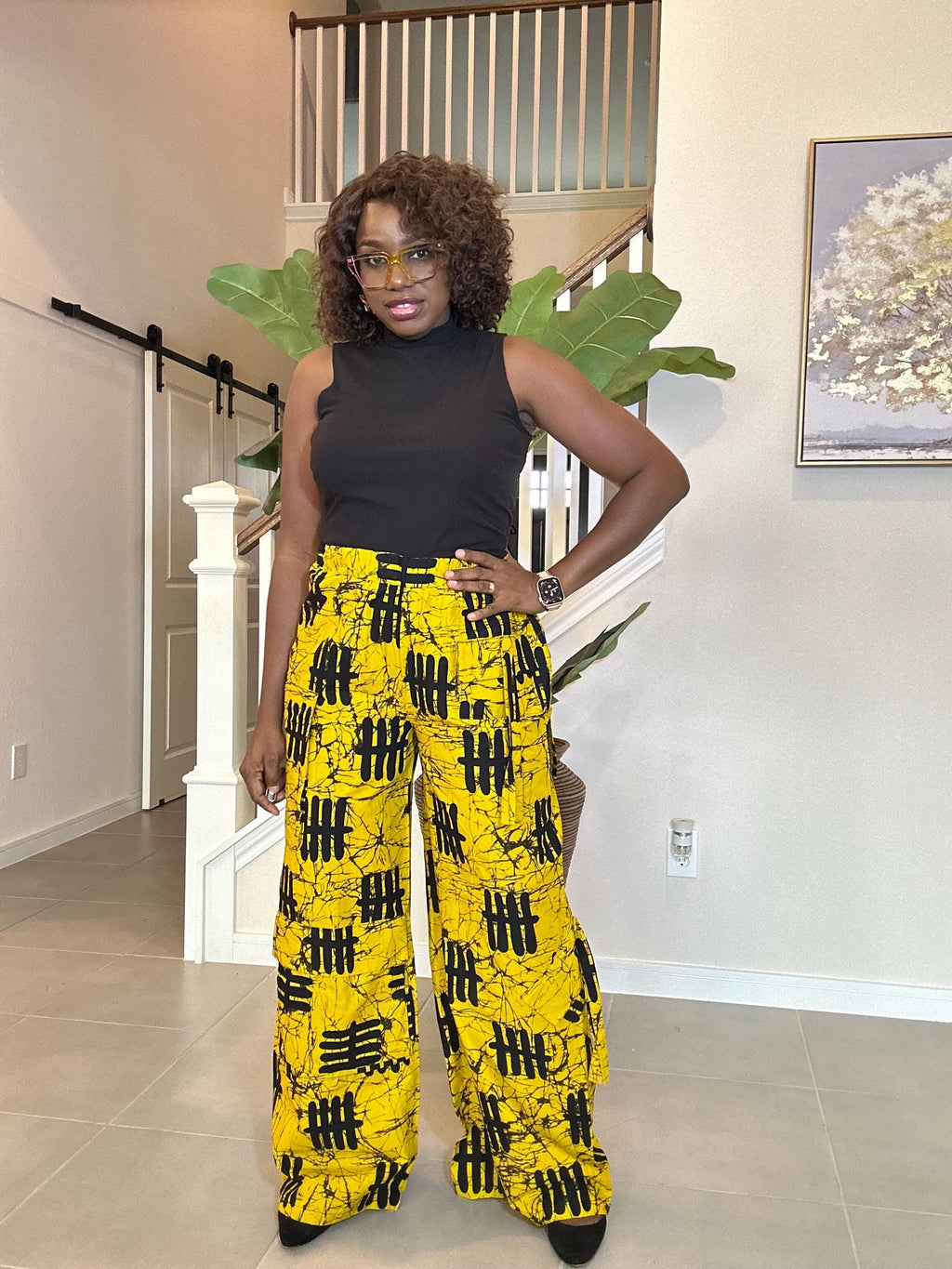 Ankara Wide-Leg Trousers – Yellow African Print Palazzo Pants
