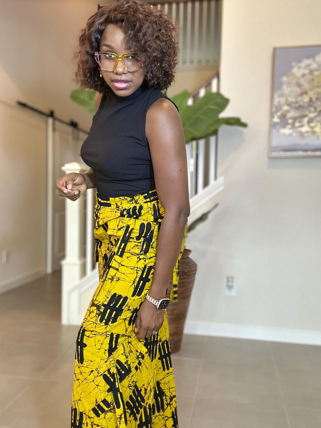 Ankara Wide-Leg Trousers – Yellow African Print Palazzo Pants