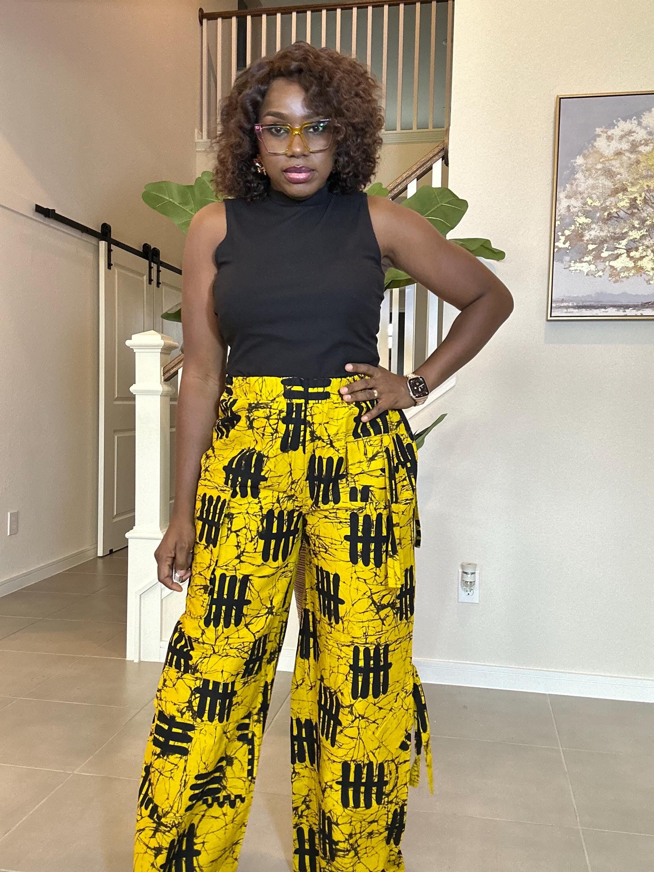 Ankara Wide-Leg Trousers – Yellow African Print Palazzo Pants