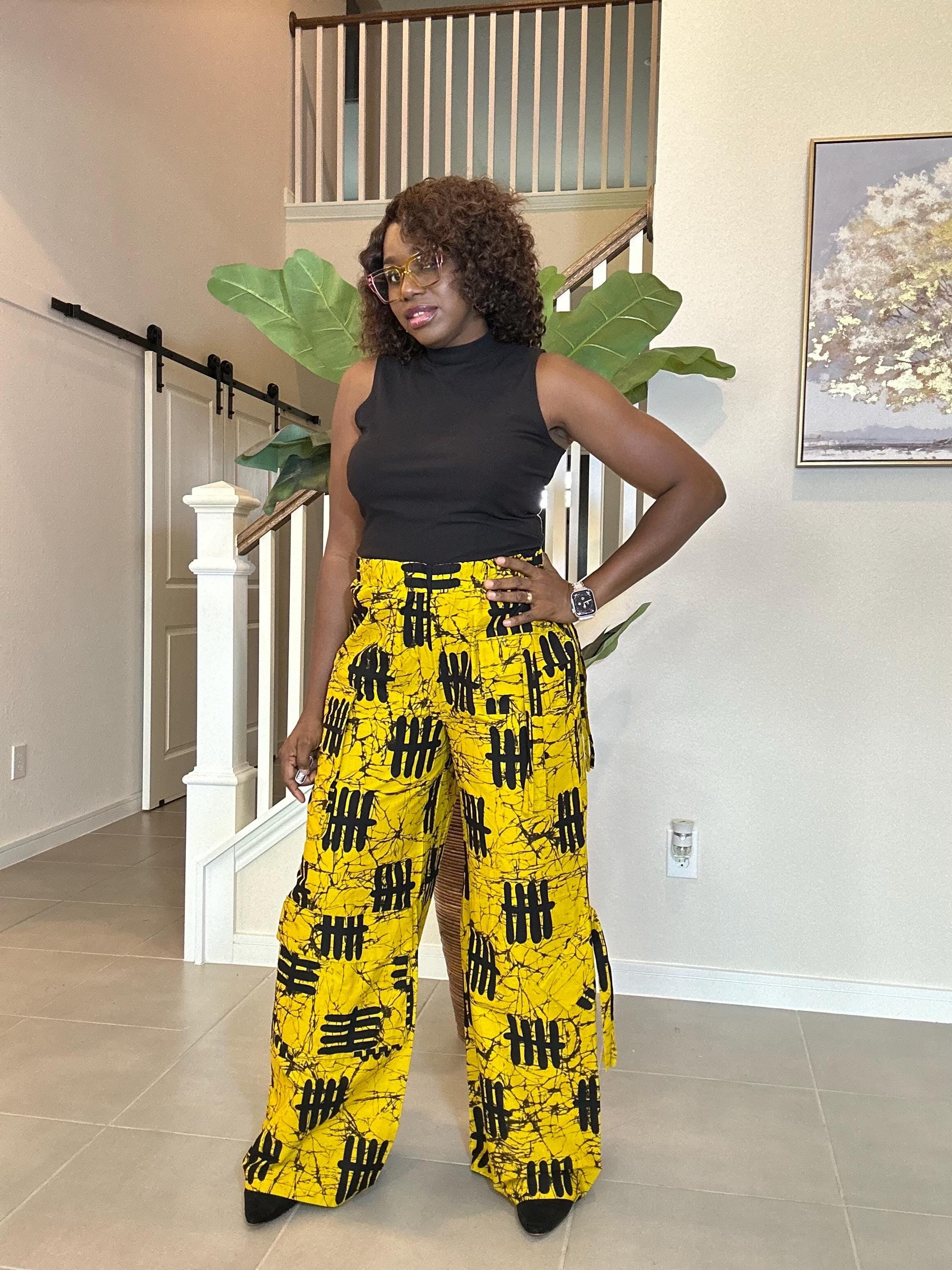 Ankara Wide-Leg Trousers – Yellow African Print Palazzo Pants