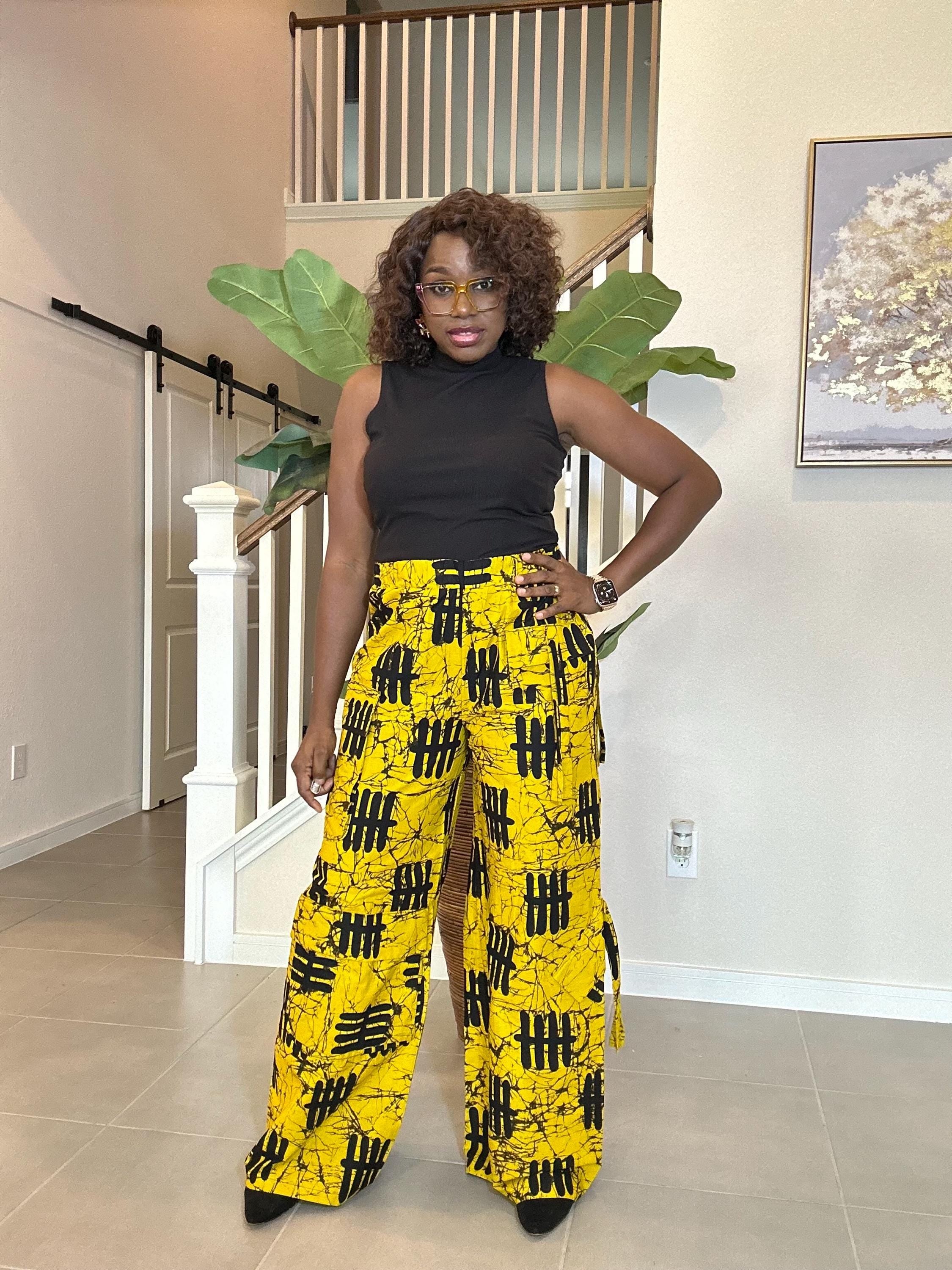 Ankara Wide-Leg Trousers – Yellow African Print Palazzo Pants