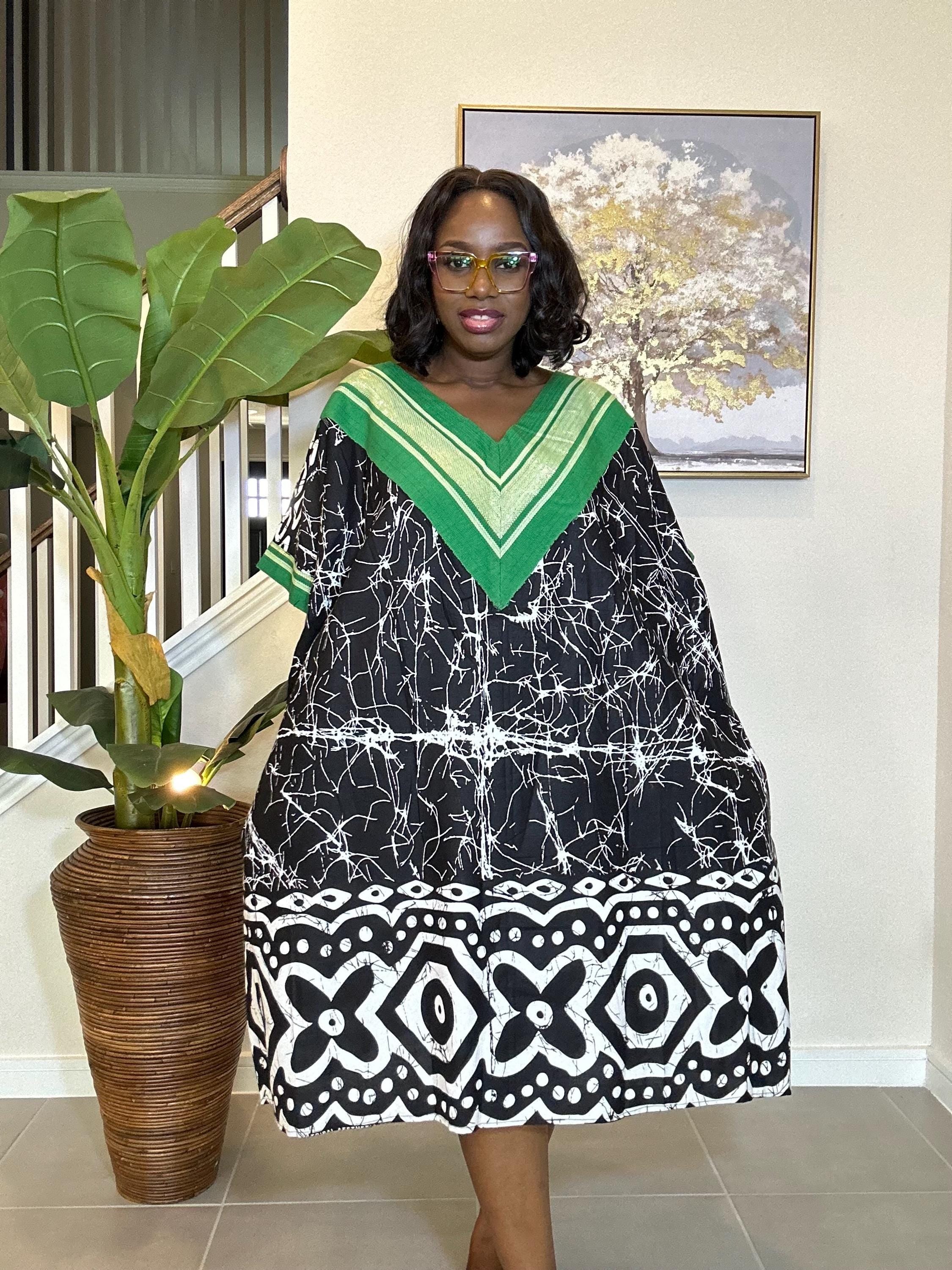 Handmade Adire Batik Midi Dress: Indigo & White Cotton, Aso Oke Detail