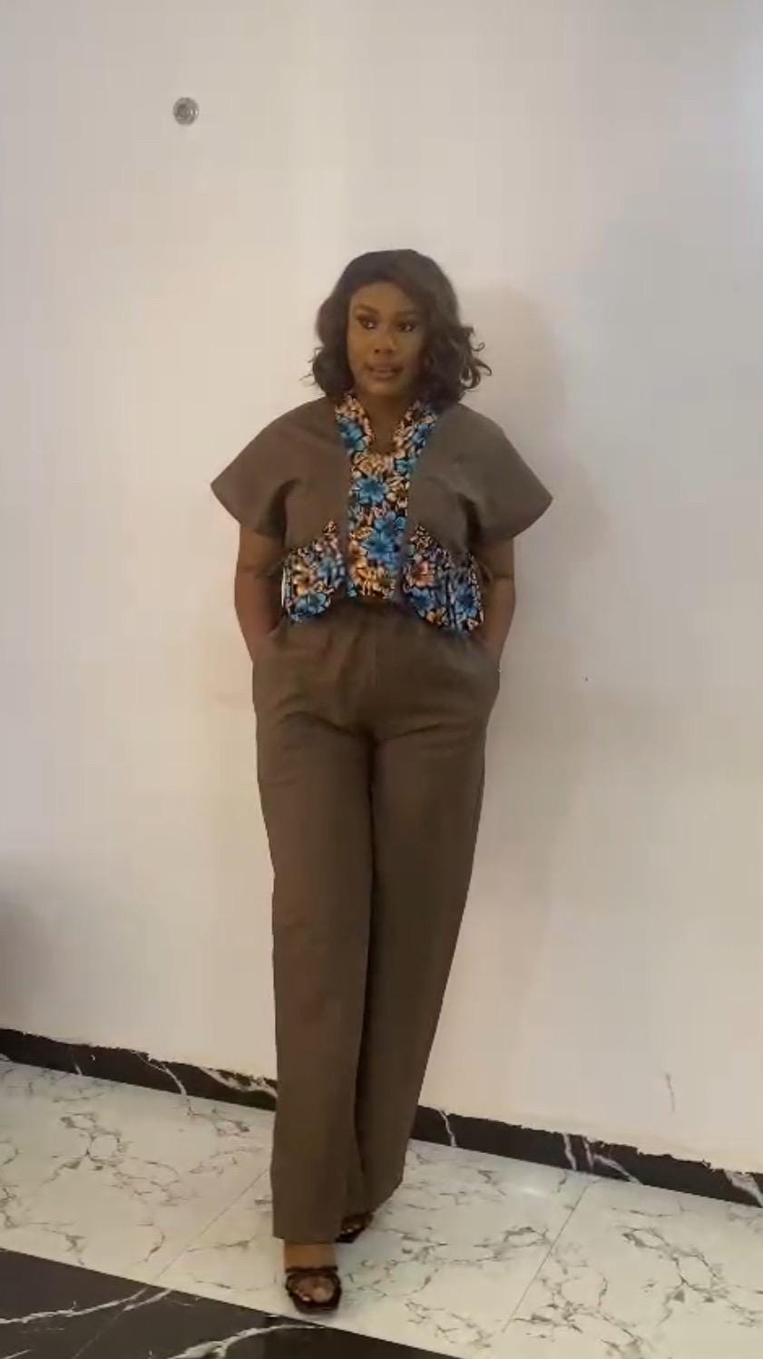 Linen Crop Top Set: African Print, High Waist Wide Leg Pants