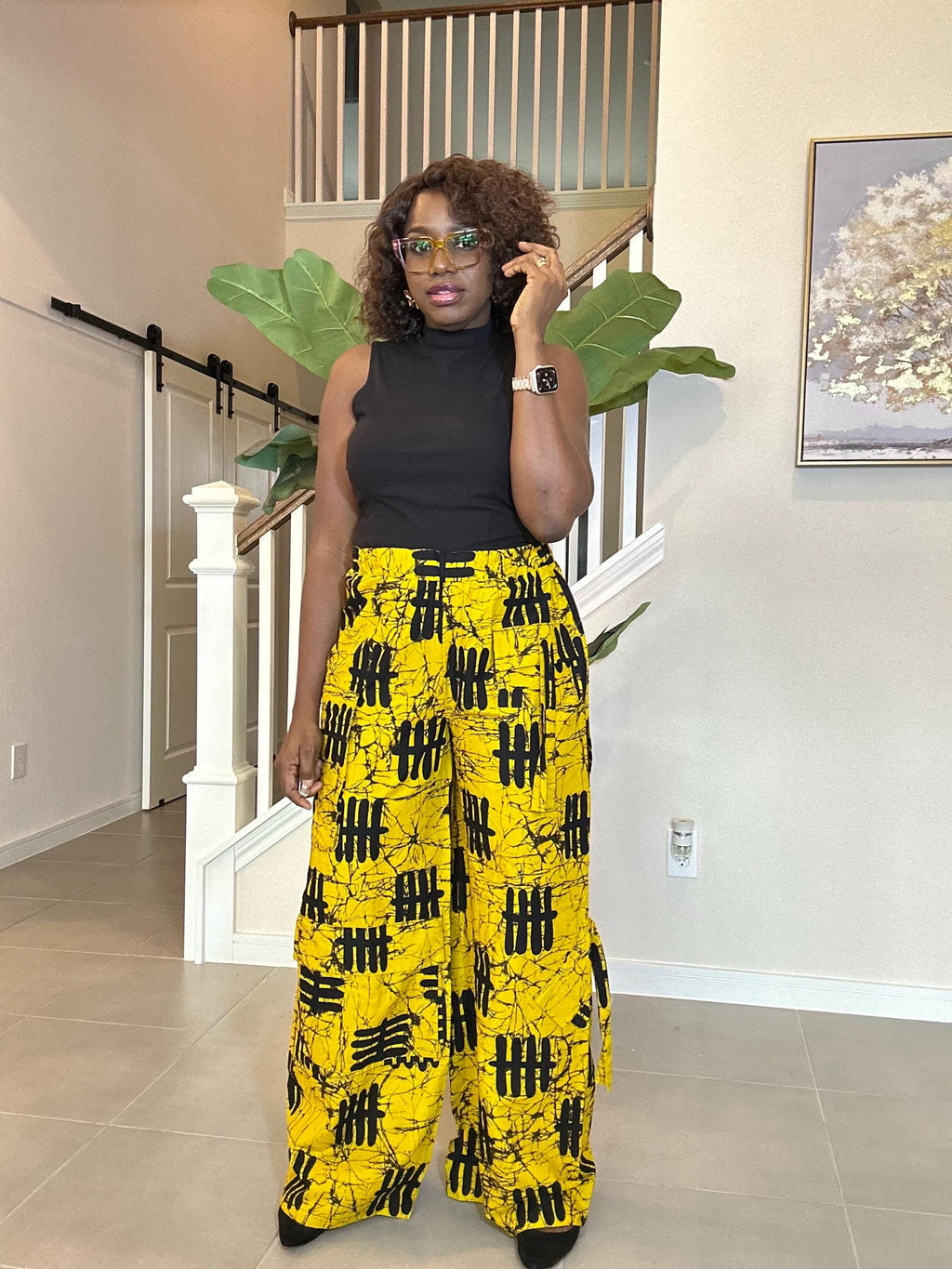 Ankara Wide-Leg Trousers – Yellow African Print Palazzo Pants