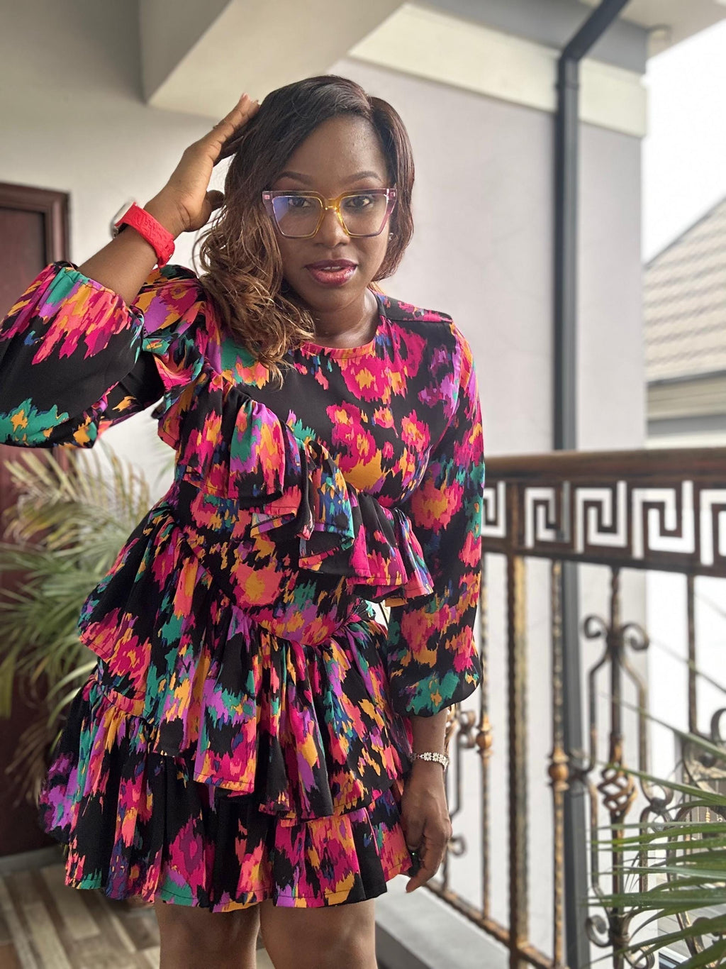 Ruffle Tiered Mini Dress: Vibrant Multicolor Print, Fit & Flare