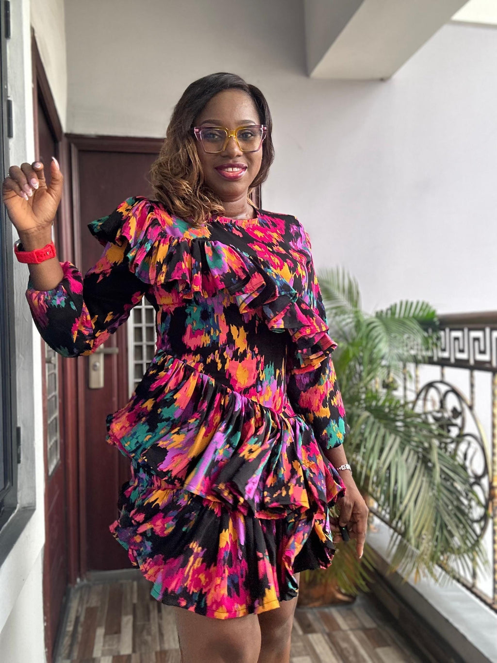 Ruffle Tiered Mini Dress: Vibrant Multicolor Print, Fit & Flare