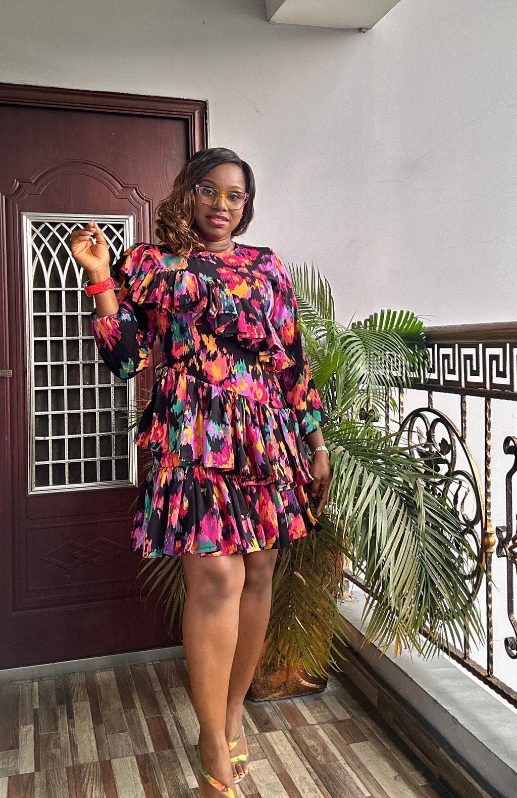 Ruffle Tiered Mini Dress: Vibrant Multicolor Print, Fit & Flare