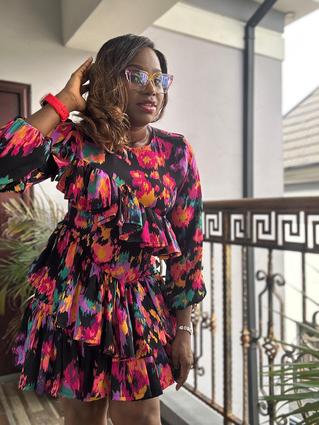 Ruffle Tiered Mini Dress: Vibrant Multicolor Print, Fit & Flare