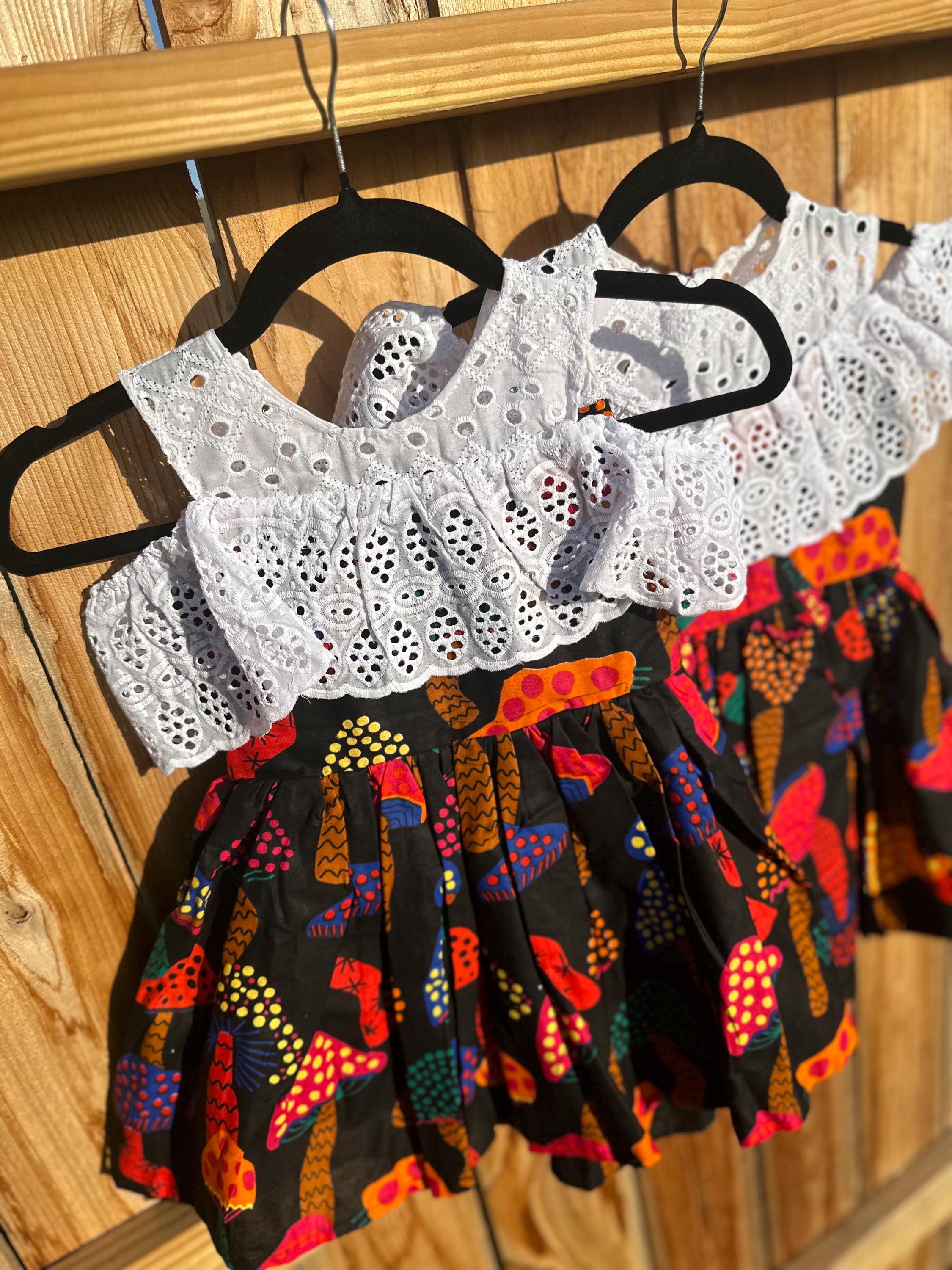 Girls Ankara Dress with Lace: African Print Off-Shoulder Toddler Outfit