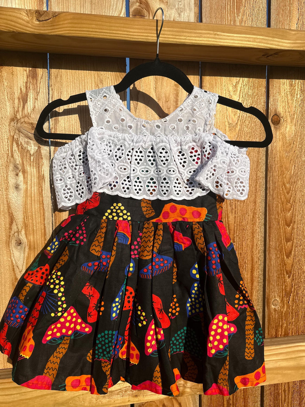 Girls Ankara Dress with Lace: African Print Off-Shoulder Toddler Outfit