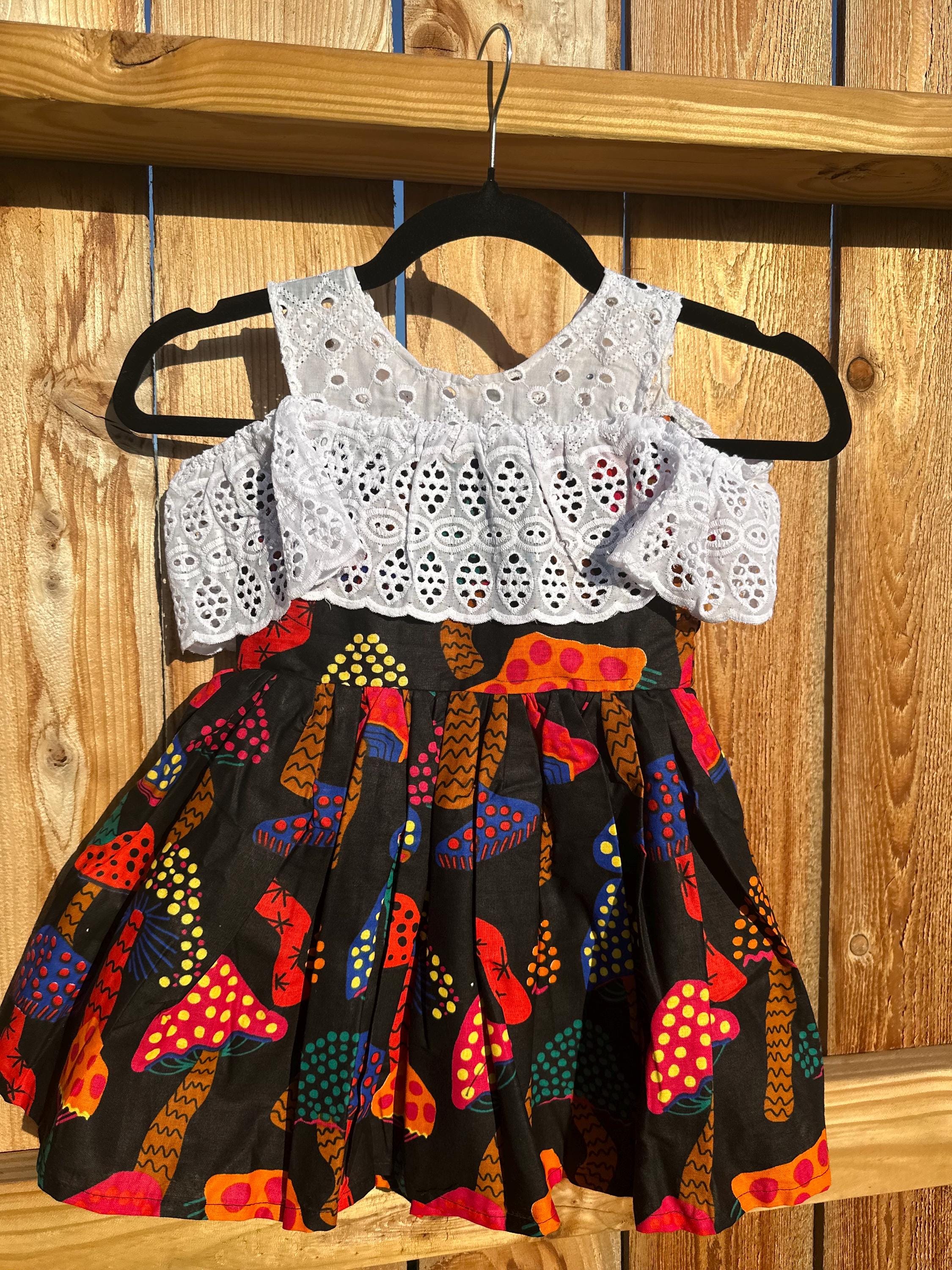 Girls Ankara Dress with Lace: African Print Off-Shoulder Toddler Outfit