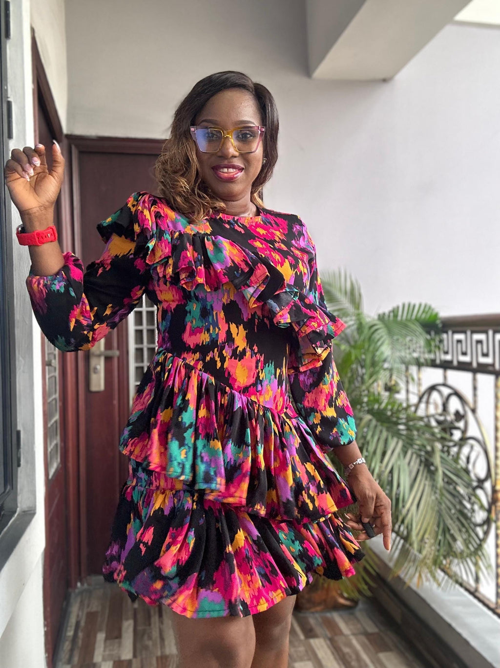 Ruffle Tiered Mini Dress: Vibrant Multicolor Print, Fit & Flare