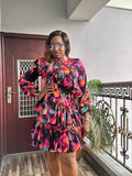 Ruffle Tiered Dress: Vibrant Multicolor Print