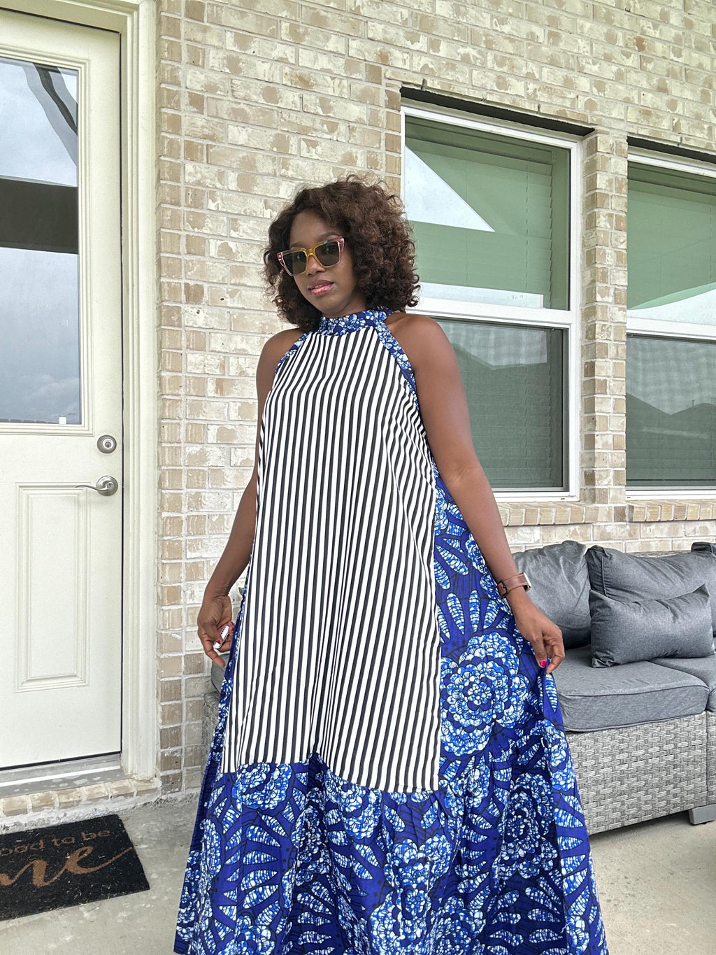 Ankara Maxi Dress, Striped Cotton, Afrocentric Wedding Attire