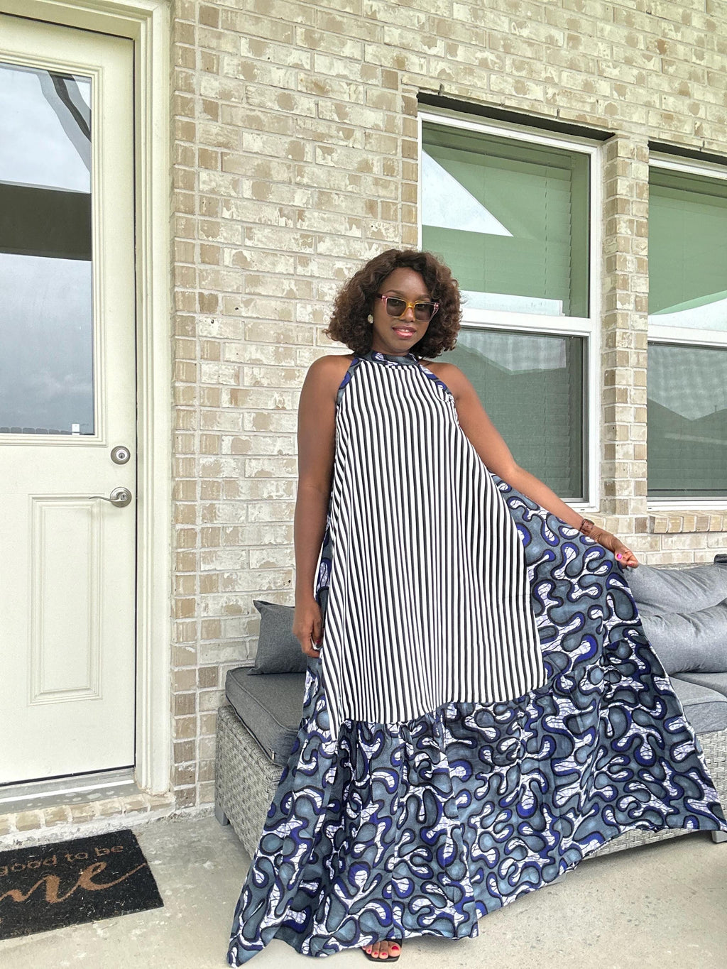 Ankara Maxi Dress, Striped Cotton, Afrocentric Clothing