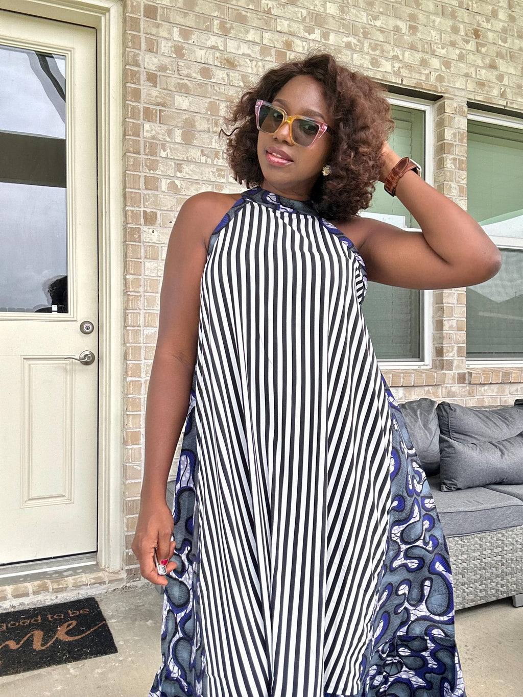 Ankara Maxi Dress, Striped Cotton, Afrocentric Clothing