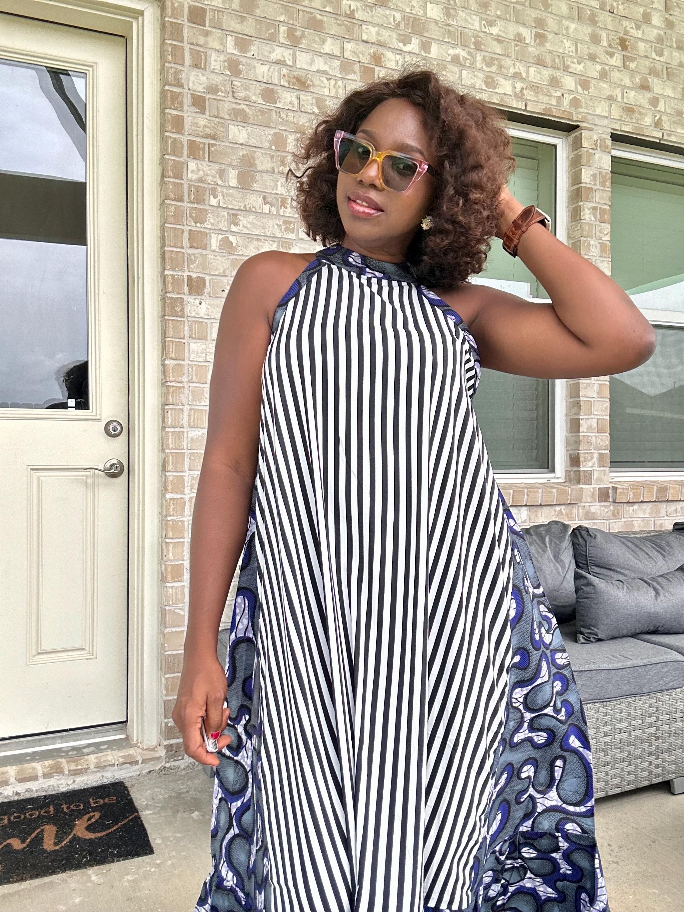 Ankara Maxi Dress, Striped Cotton, Afrocentric Clothing