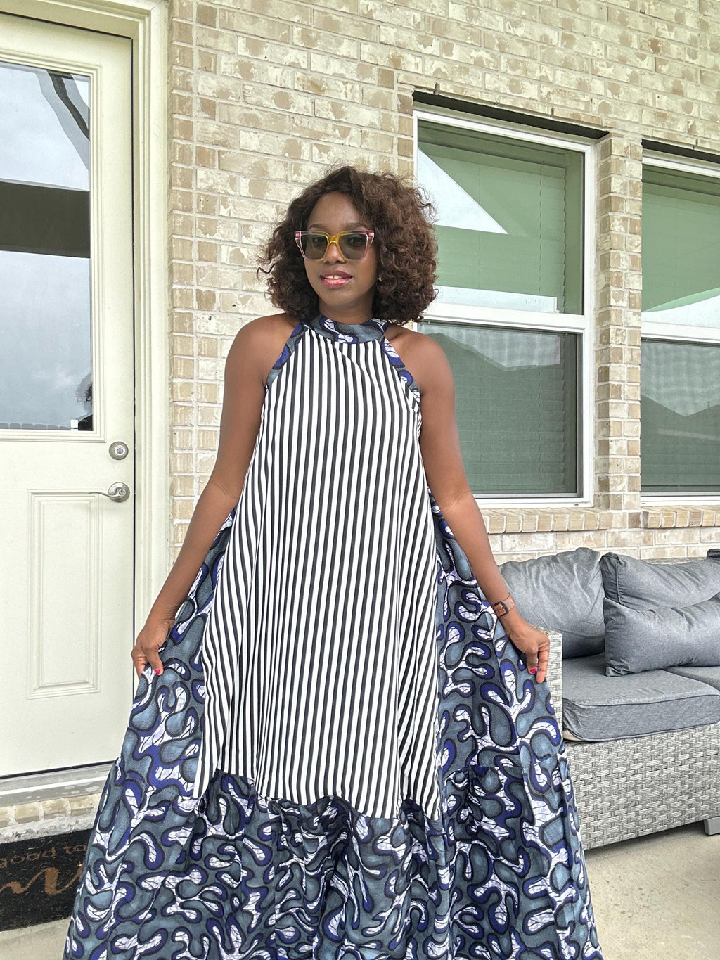 Ankara Maxi Dress, Striped Cotton, Afrocentric Clothing