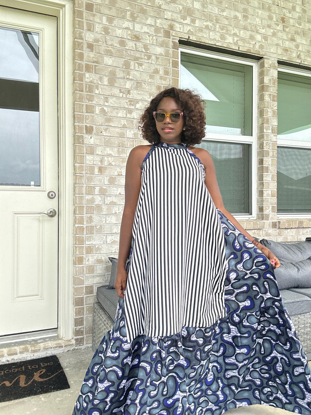 Ankara Maxi Dress, Striped Cotton, Afrocentric Clothing