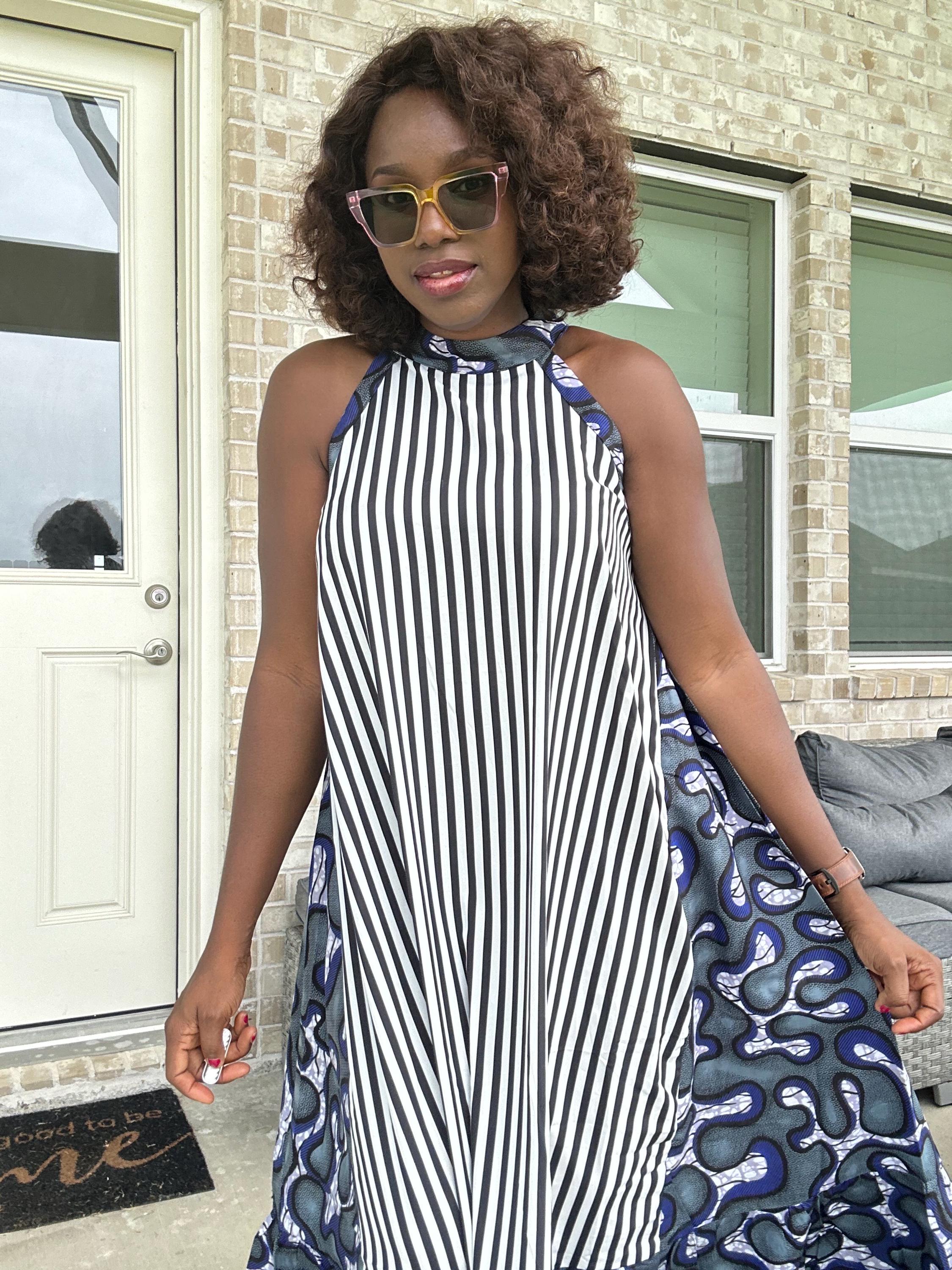 Ankara Maxi Dress, Striped Cotton, Afrocentric Clothing