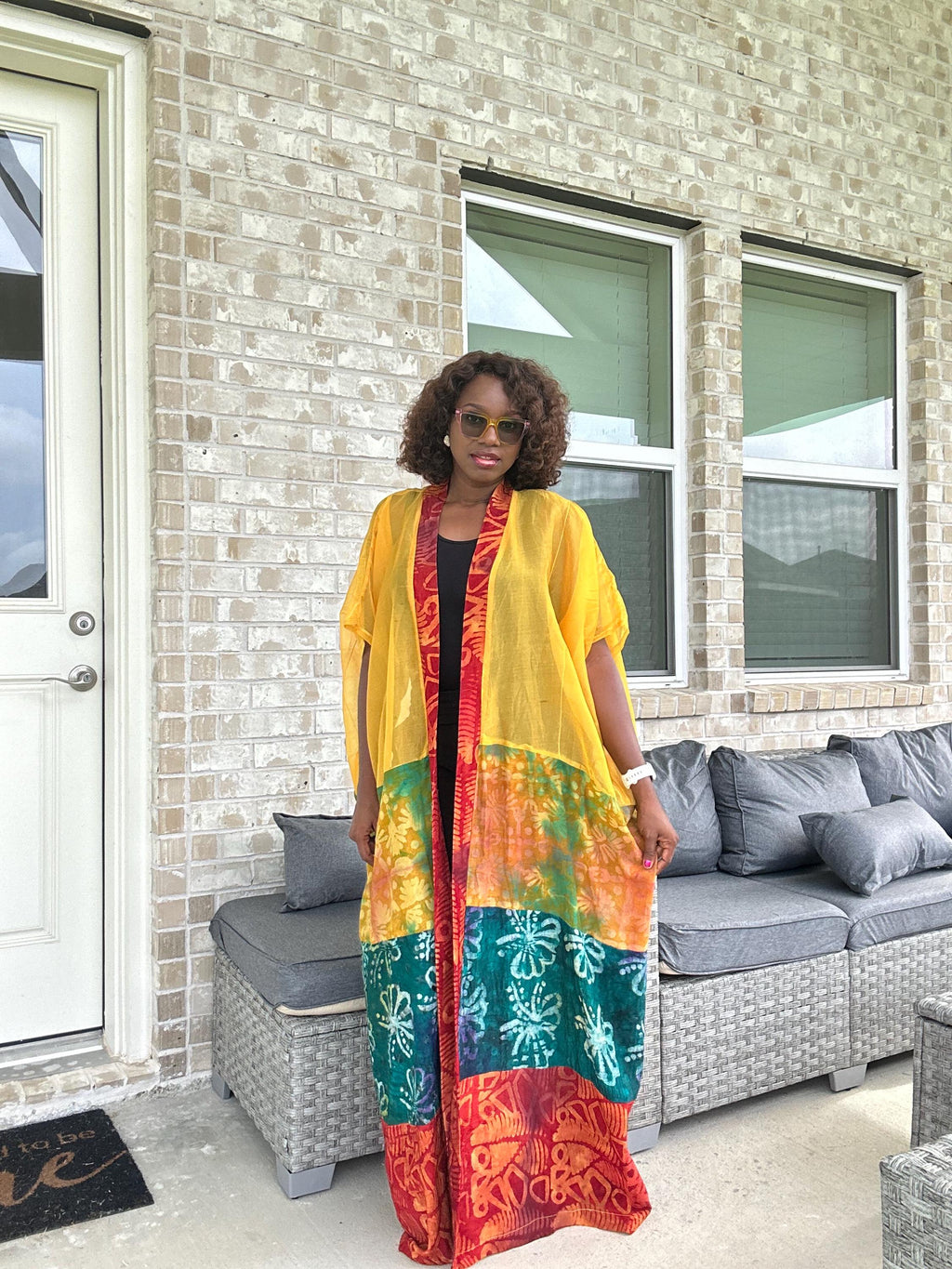 Sheer Organza Adire Kimono: African Print Boho Duster