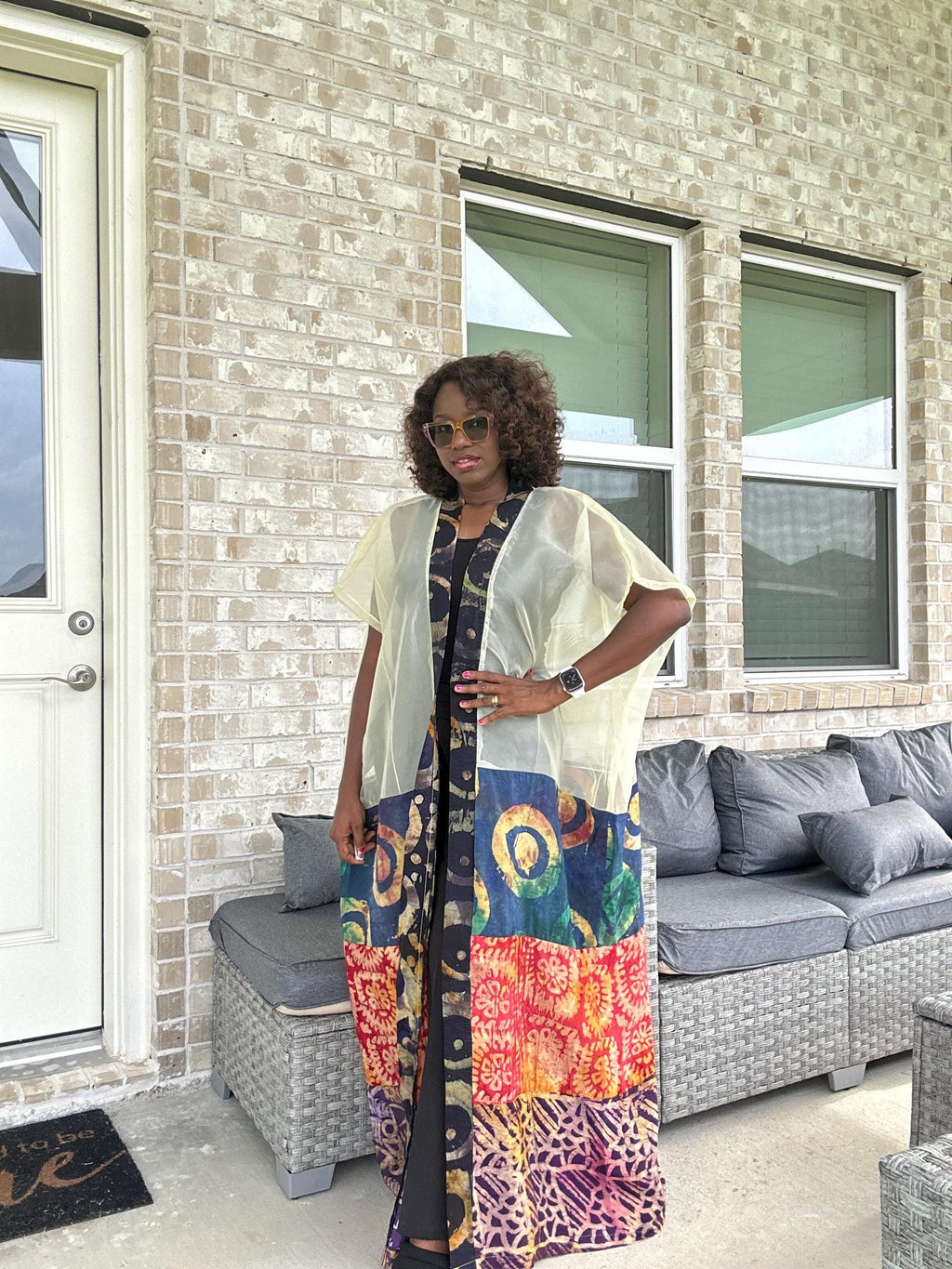 Sheer Organza Adire Kimono: African Print Boho Duster