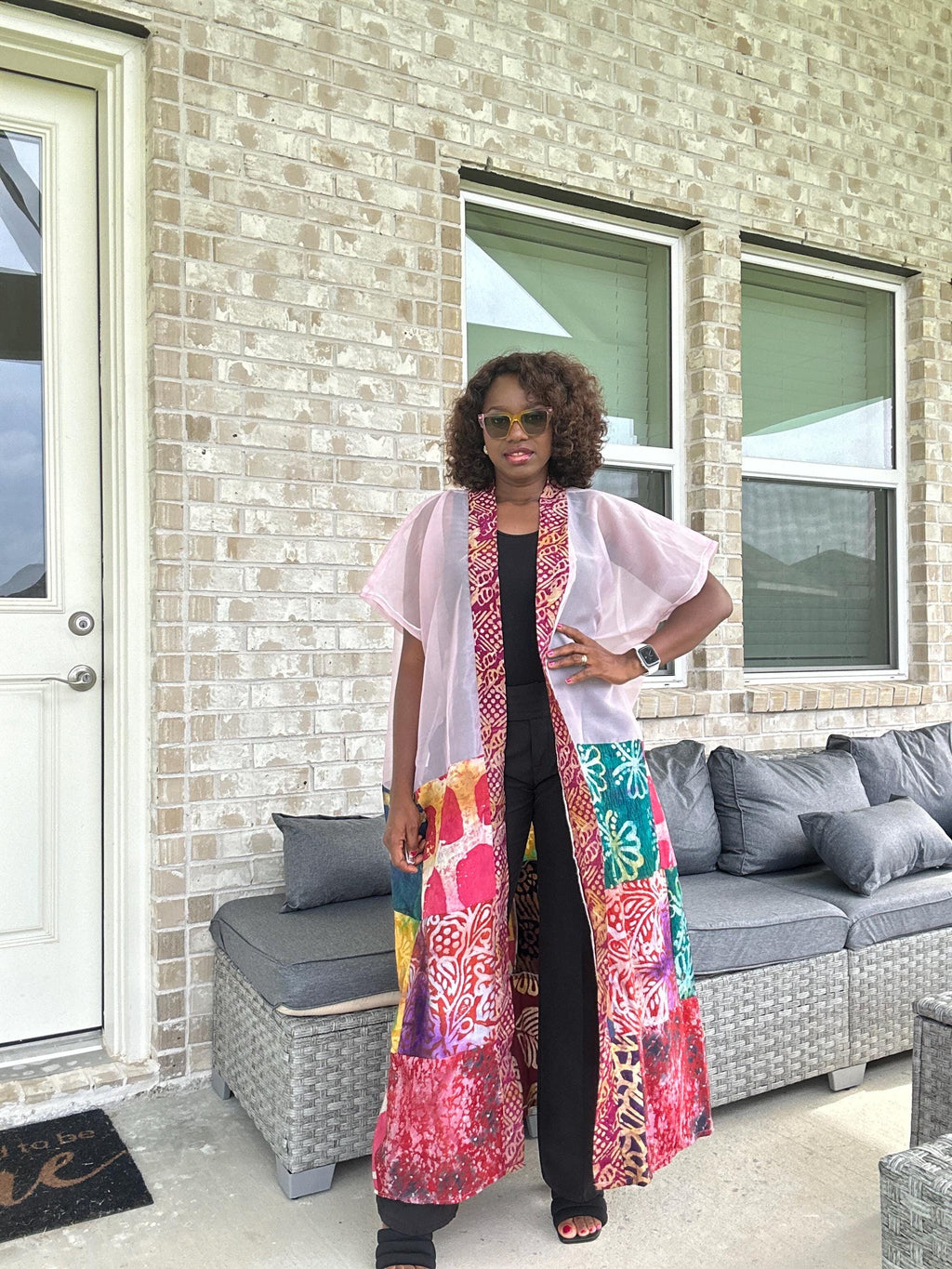 Handmade Adire & Organza Kimono: African Print Boho Duster