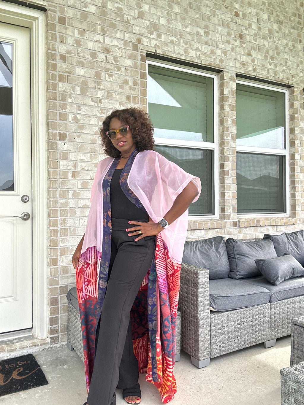 Handmade Adire & Organza Kimono: African Print Boho Duster