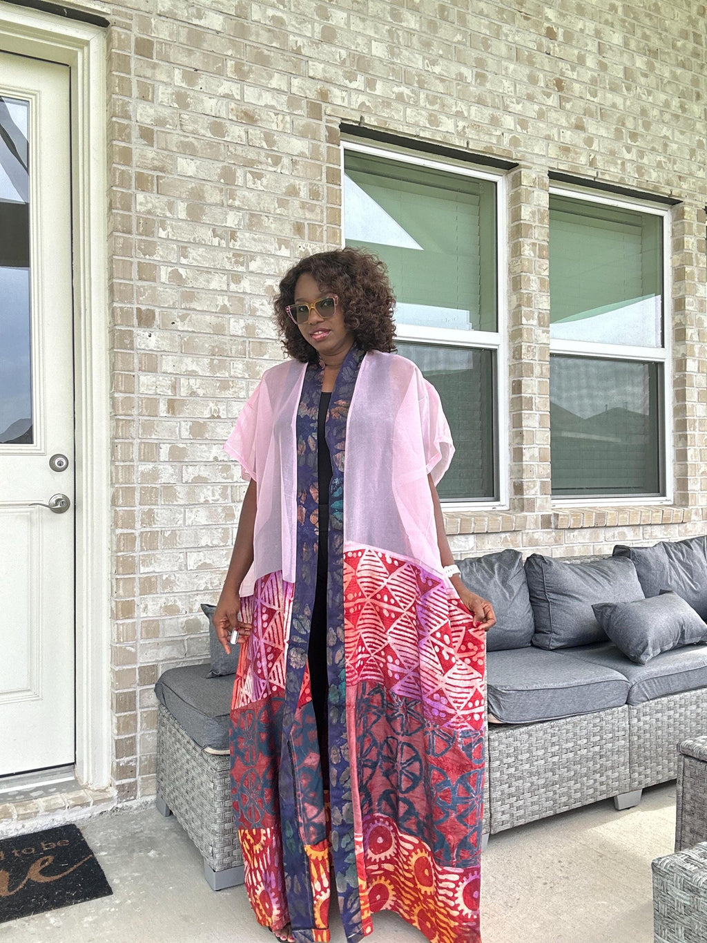 Handmade Adire & Organza Kimono: African Print Boho Duster