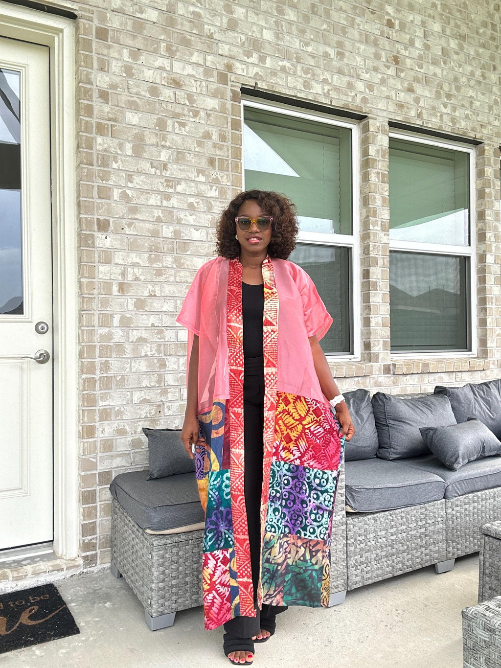 Handmade Adire & Organza Kimono: African Print Boho Duster