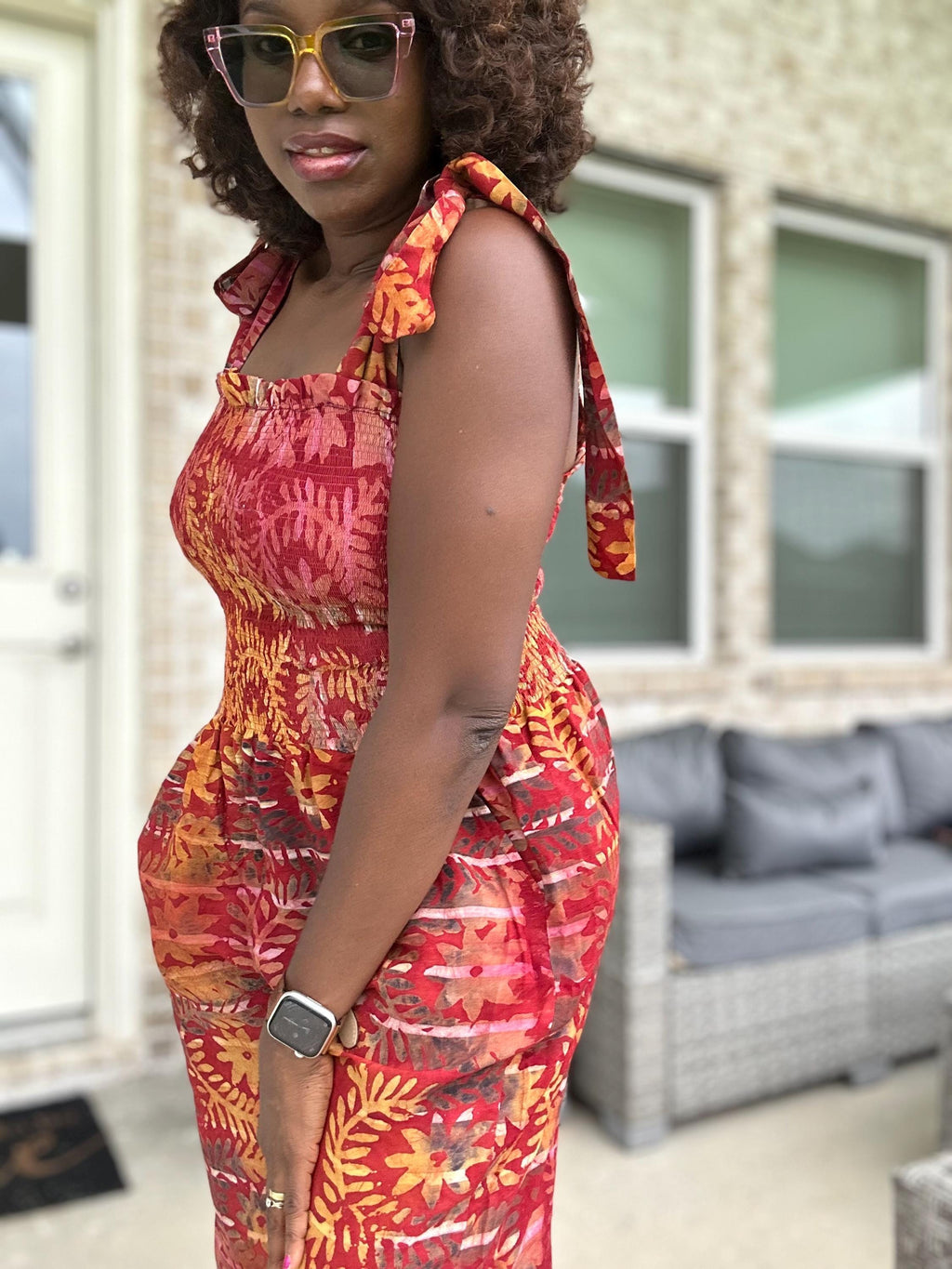 Adire Print Jumpsuit: African Boho Wide-Leg Romper with Shoulder Ties