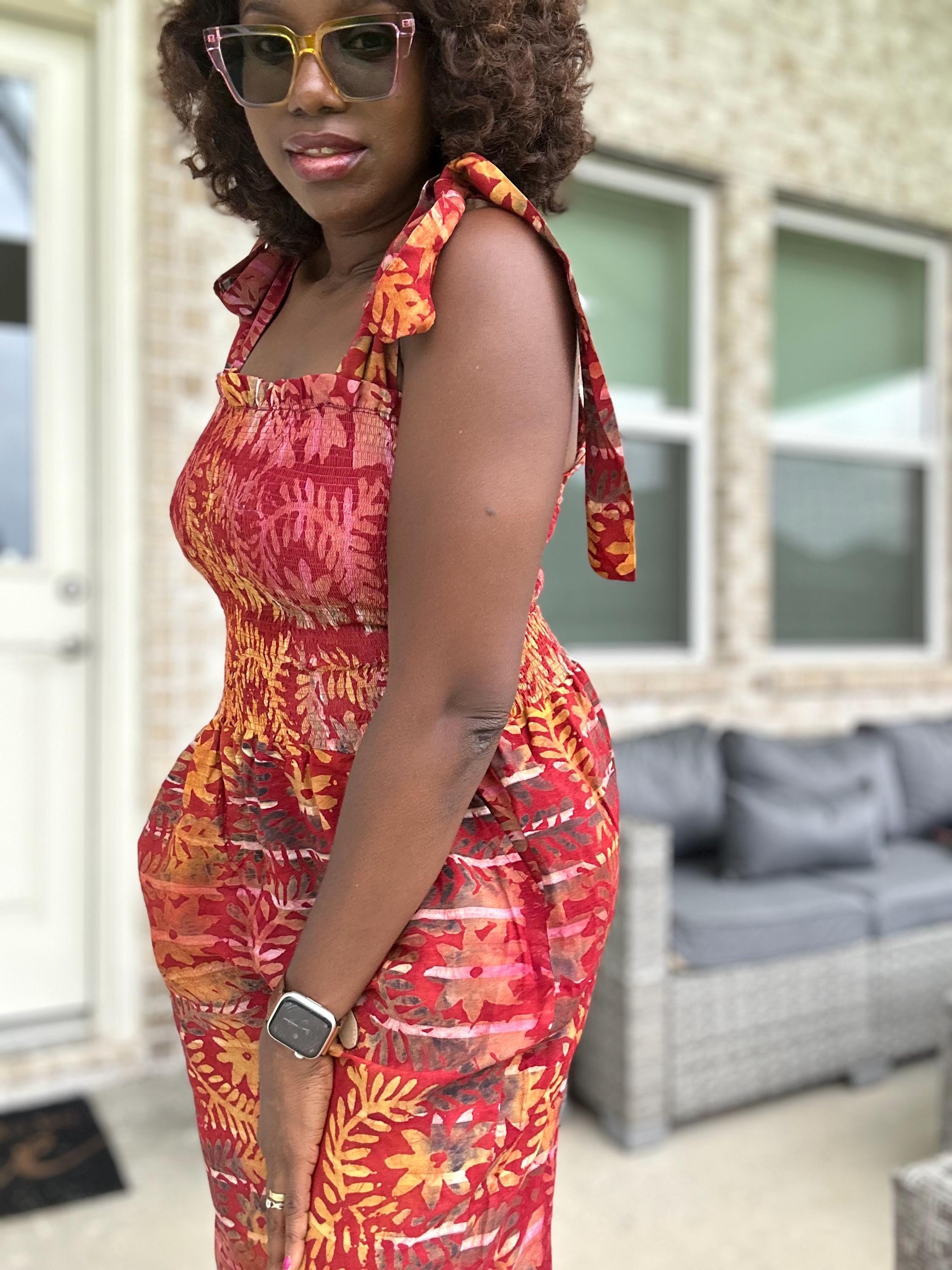 Adire Print Jumpsuit: African Boho Wide-Leg Romper with Shoulder Ties