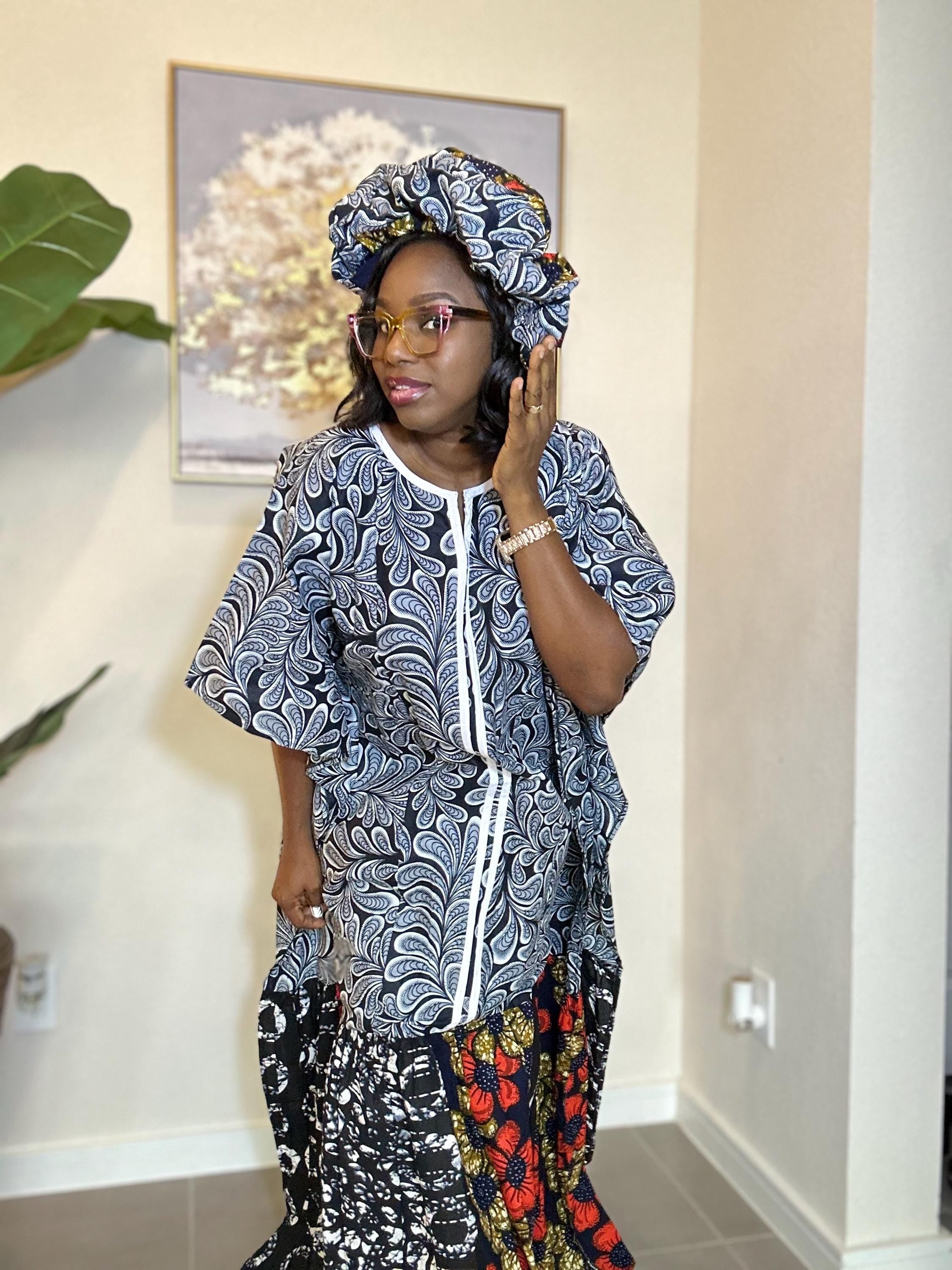 African Print Ankara Dress: Handmade Boho Fashion with Turban