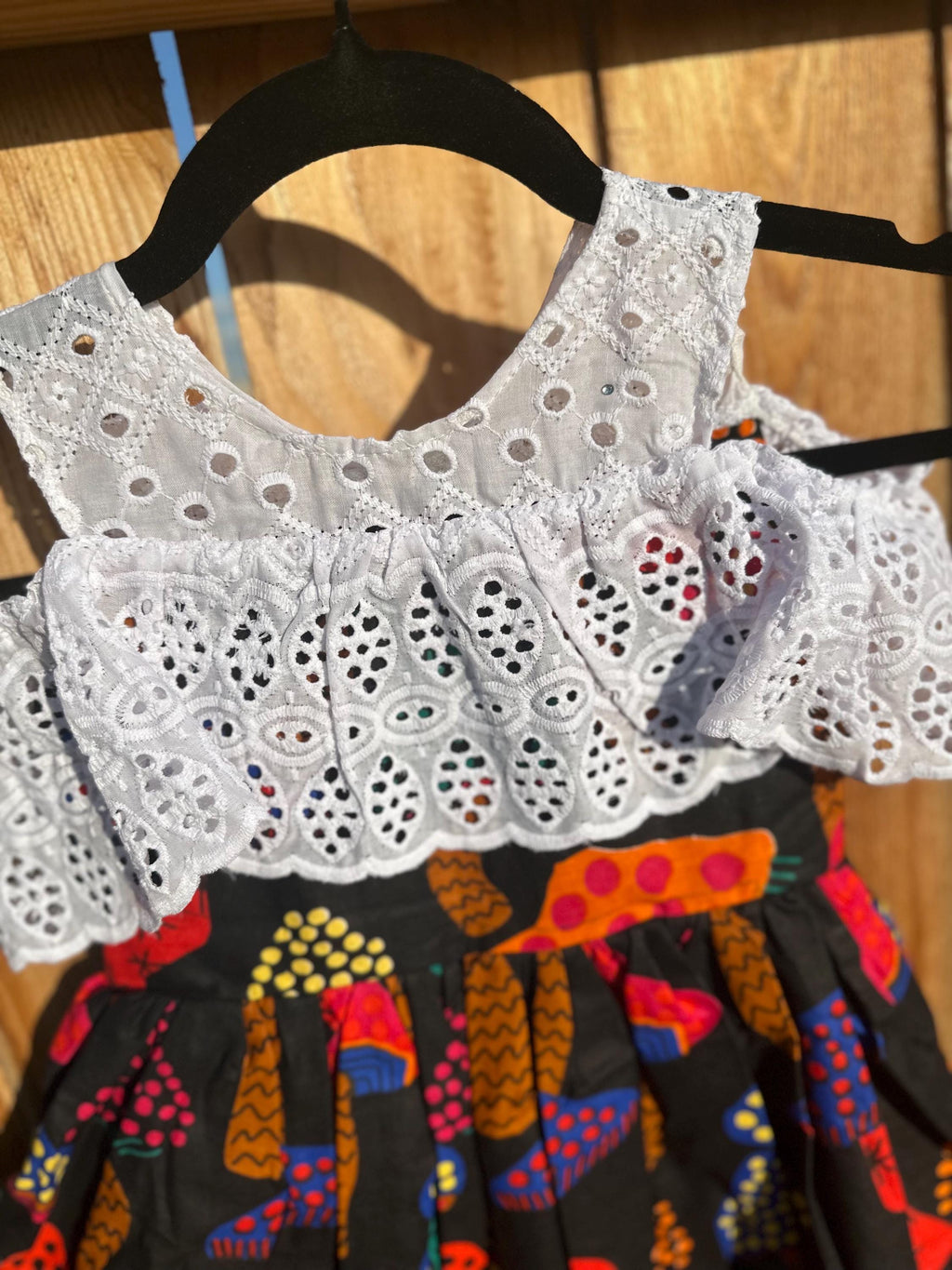 Girls Ankara Dress with Lace: African Print Off-Shoulder Toddler Outfit