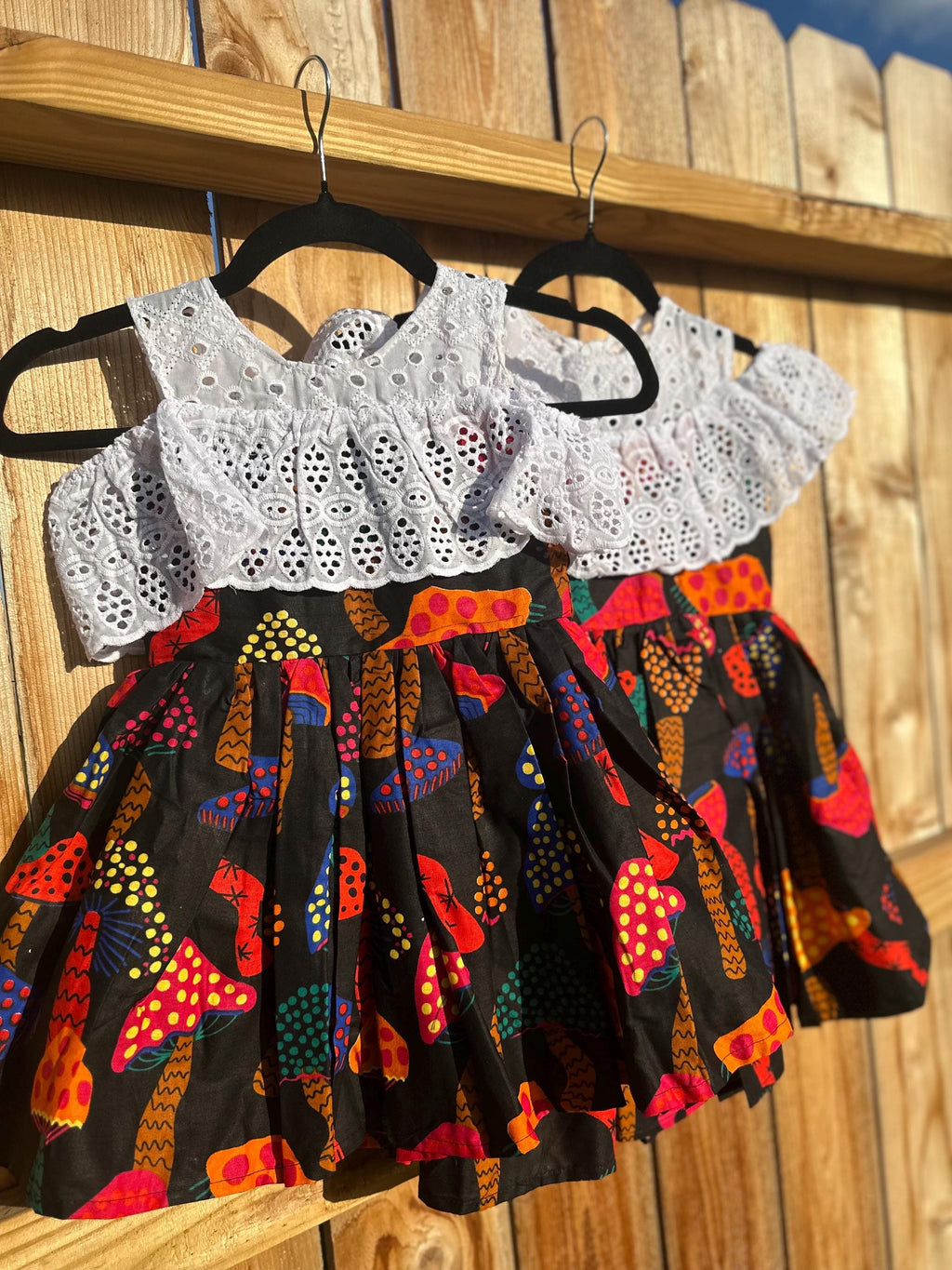 Girls Ankara Dress with Lace: African Print Off-Shoulder Toddler Outfit