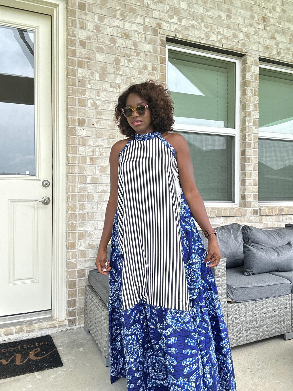 Ankara Maxi Dress, Striped Cotton, Afrocentric Wedding Attire