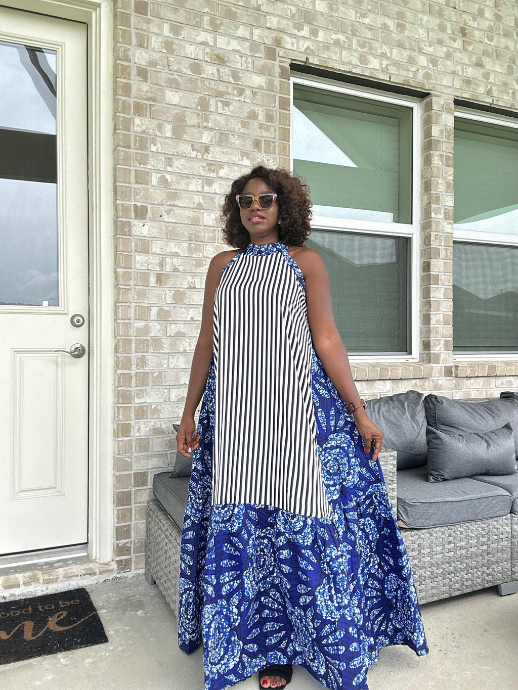 Ankara Maxi Dress, Striped Cotton, Afrocentric Wedding Attire