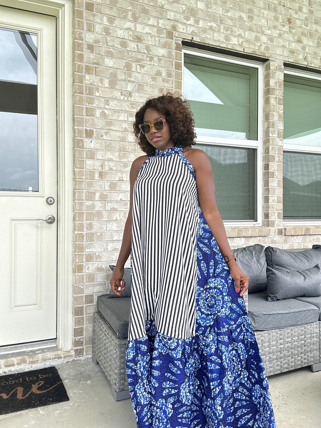 Ankara Maxi Dress, Striped Cotton, Afrocentric Wedding Attire