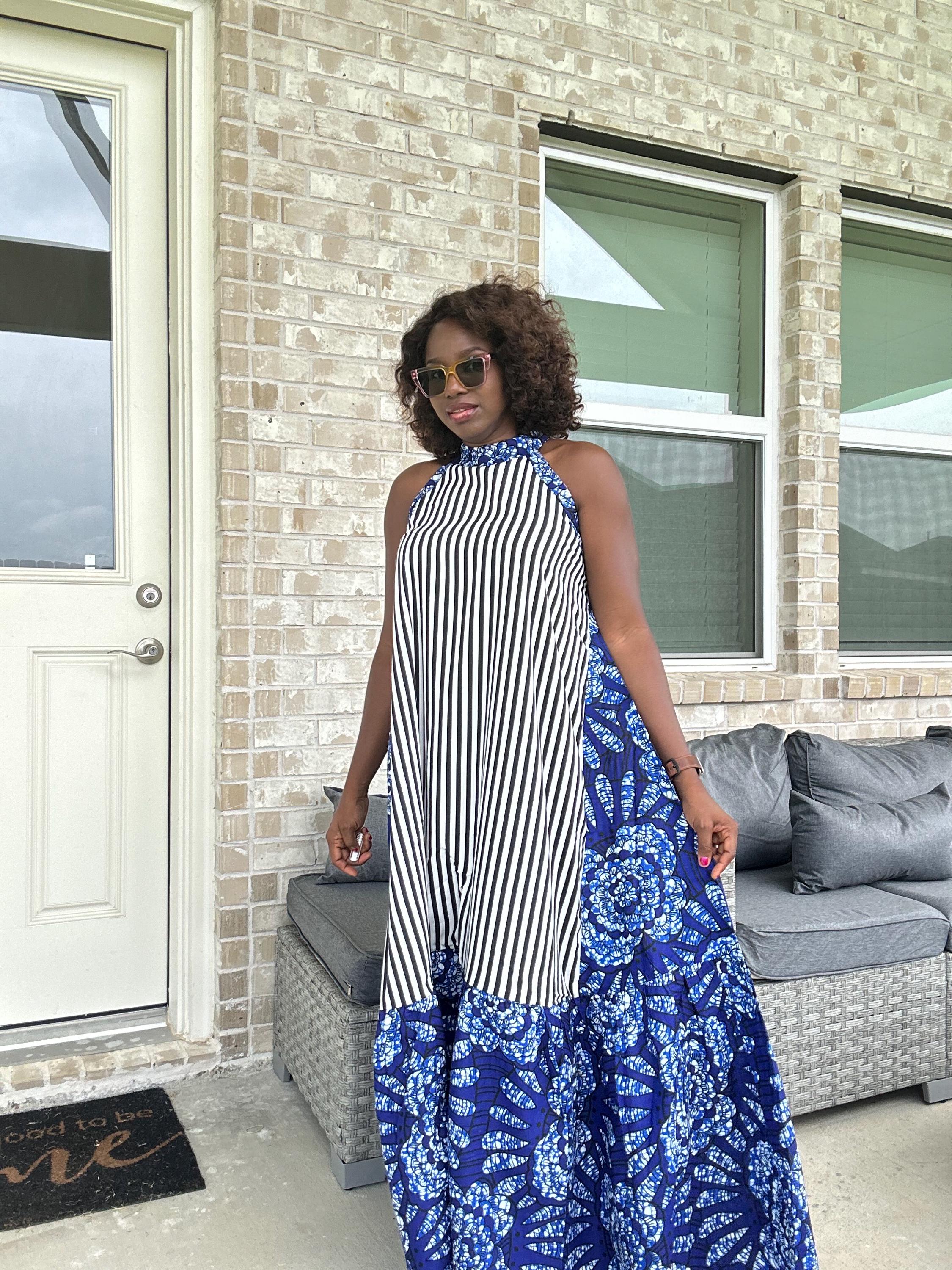 Ankara Maxi Dress, Striped Cotton, Afrocentric Wedding Attire