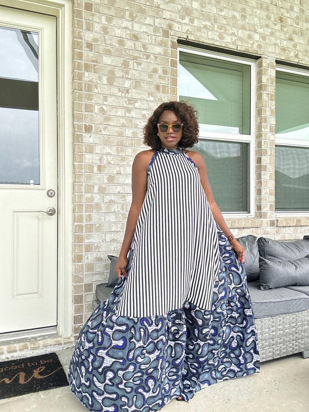 Ankara Maxi Dress, Striped Cotton, Afrocentric Clothing